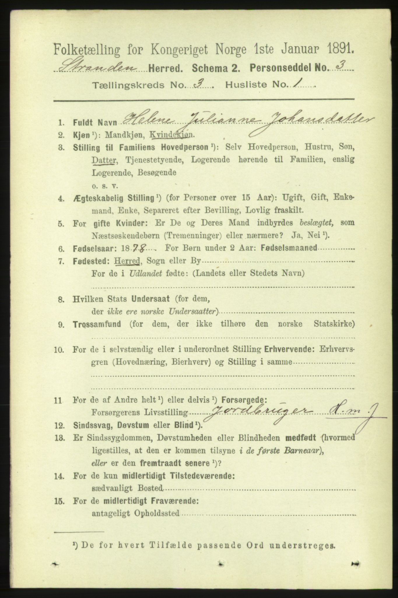 RA, 1891 census for 1525 Stranda, 1891, p. 500