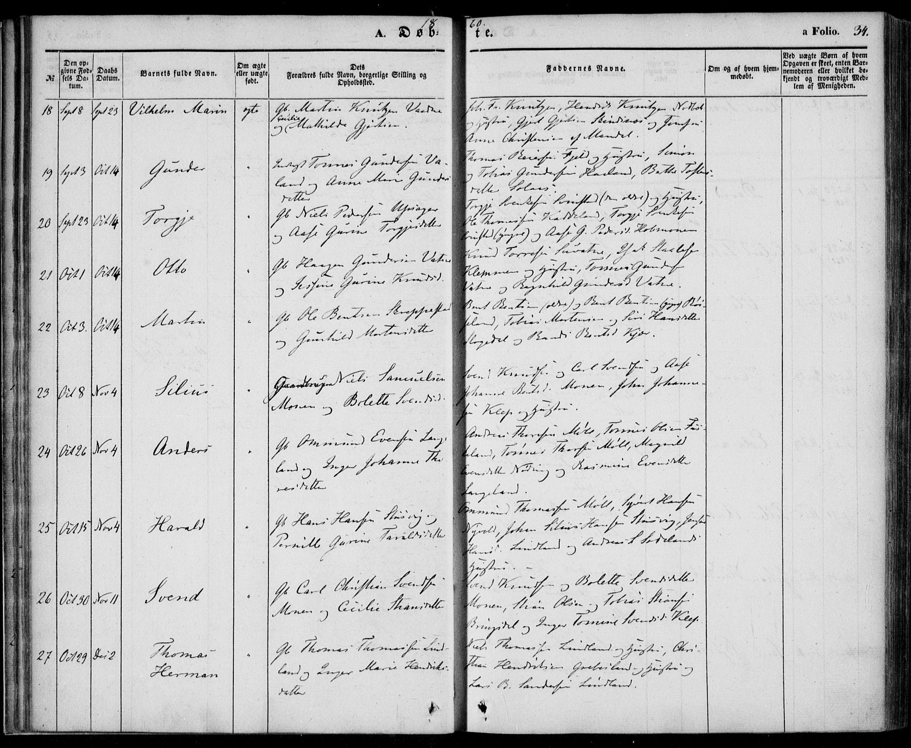 Holum sokneprestkontor, AV/SAK-1111-0022/F/Fa/Faa/L0005: Parish register (official) no. A 5, 1850-1864, p. 34