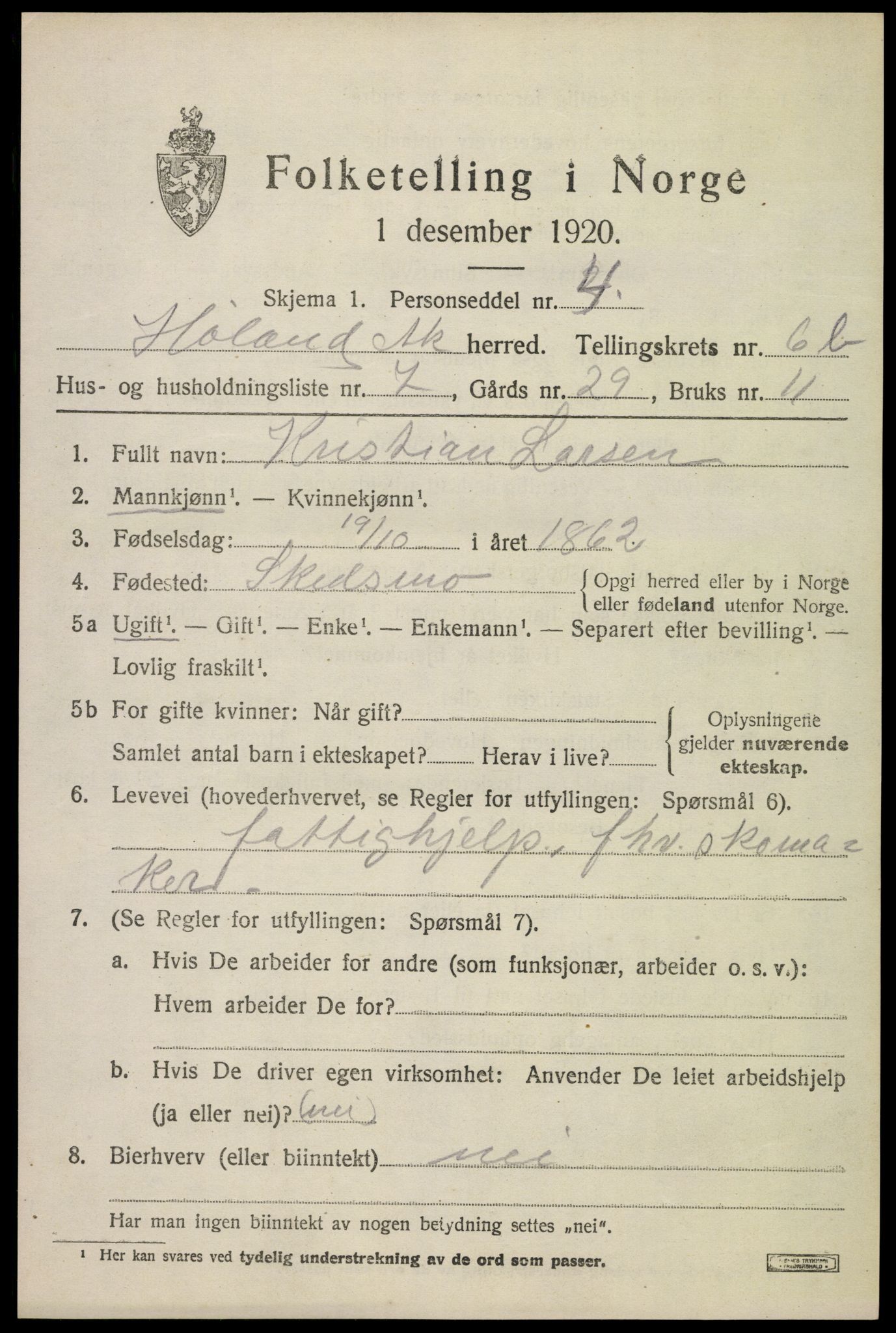 SAO, 1920 census for Høland, 1920, p. 9097