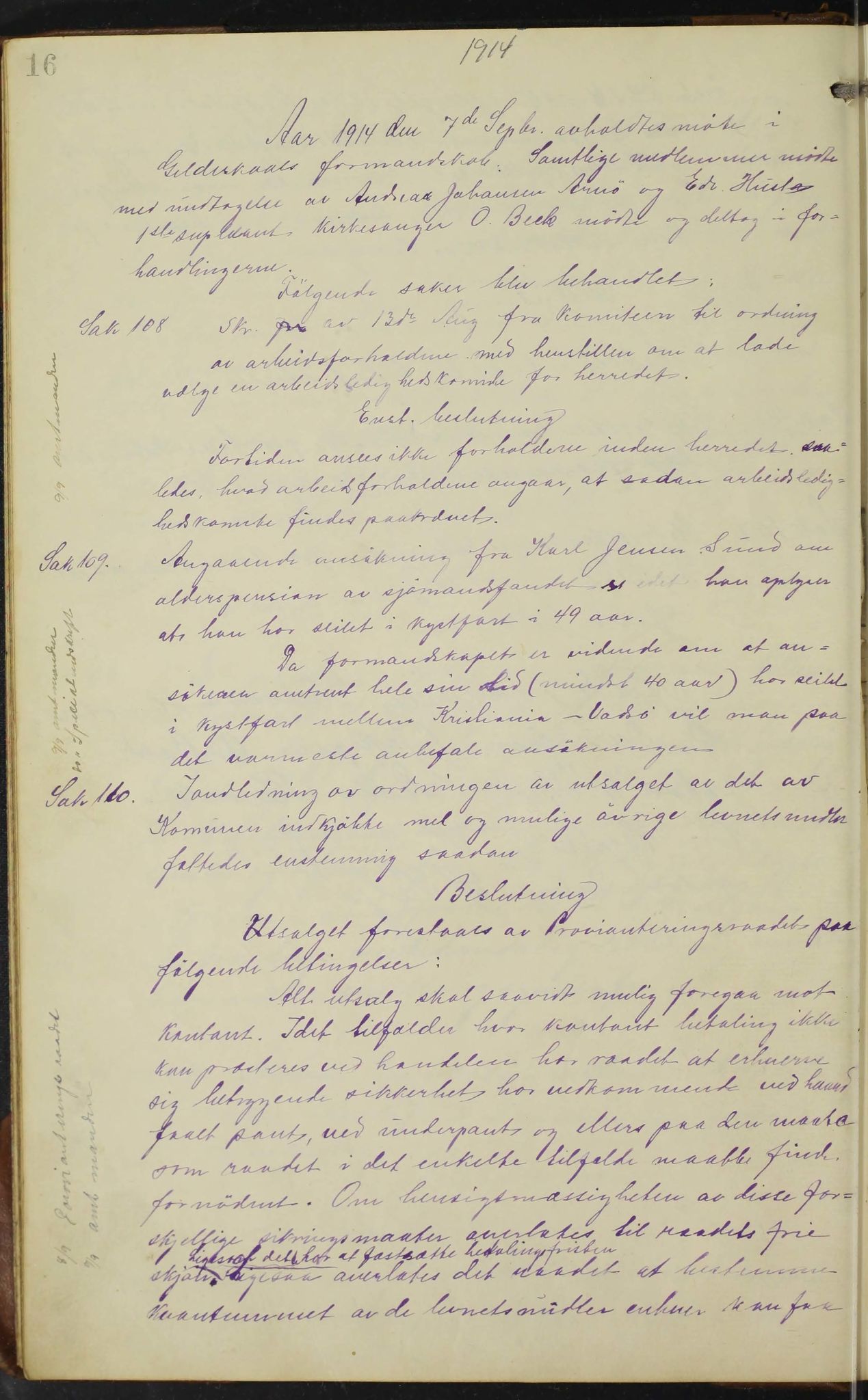 Gildeskål kommune. Formannskapet, AIN/K-18380.150/100/L0004: Møtebok formannskapet, 1914-1918