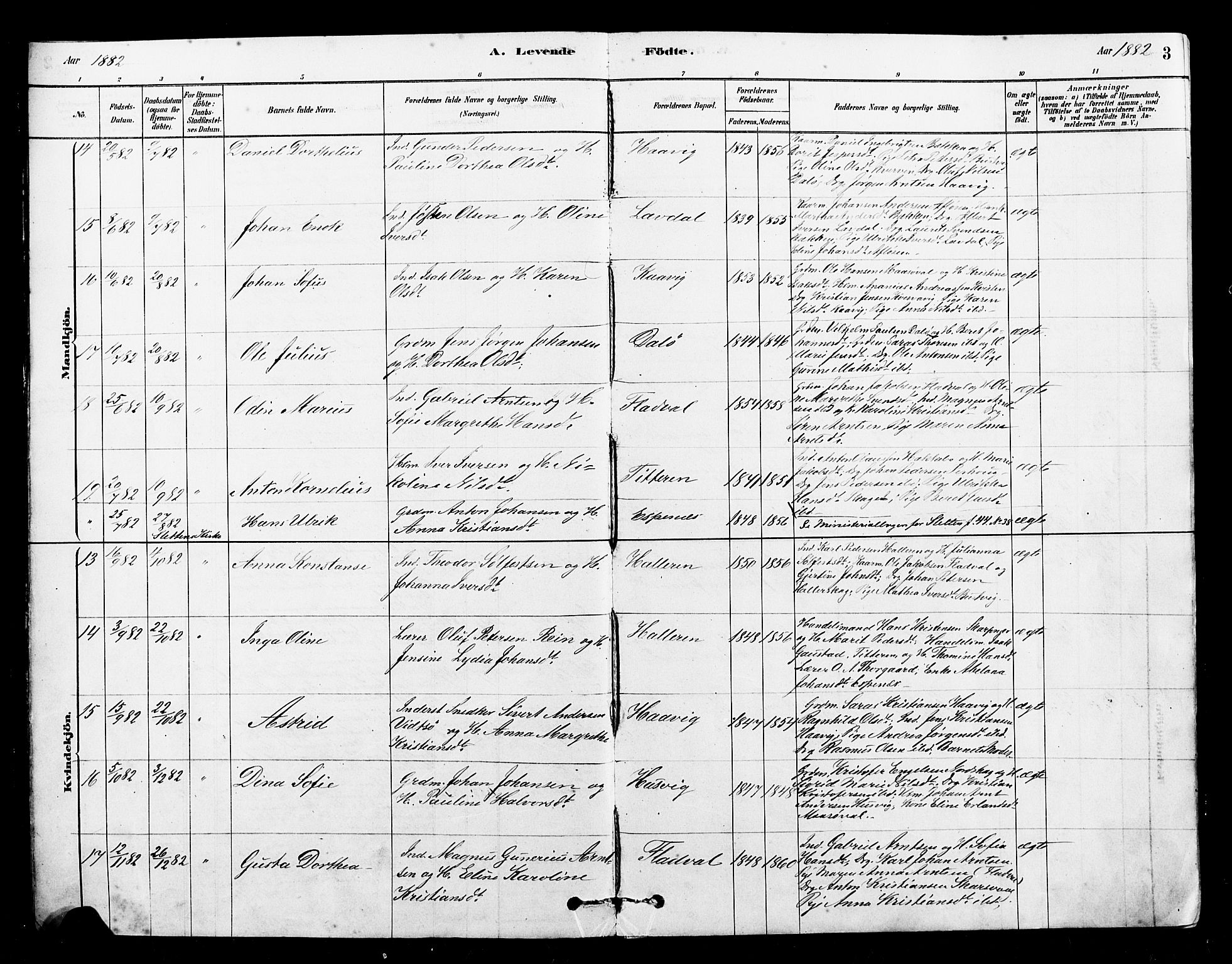 Ministerialprotokoller, klokkerbøker og fødselsregistre - Sør-Trøndelag, AV/SAT-A-1456/641/L0595: Parish register (official) no. 641A01, 1882-1897, p. 3