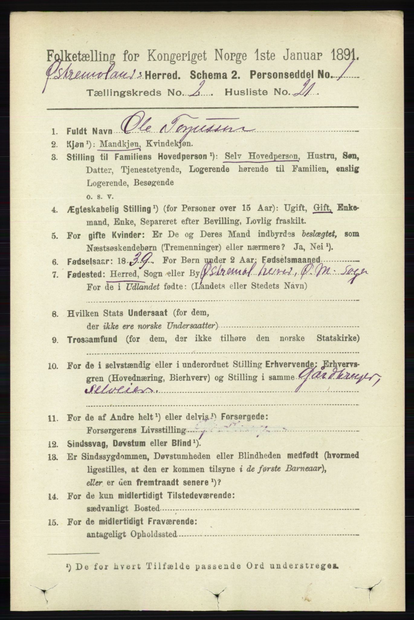 RA, 1891 census for 0918 Austre Moland, 1891, p. 803