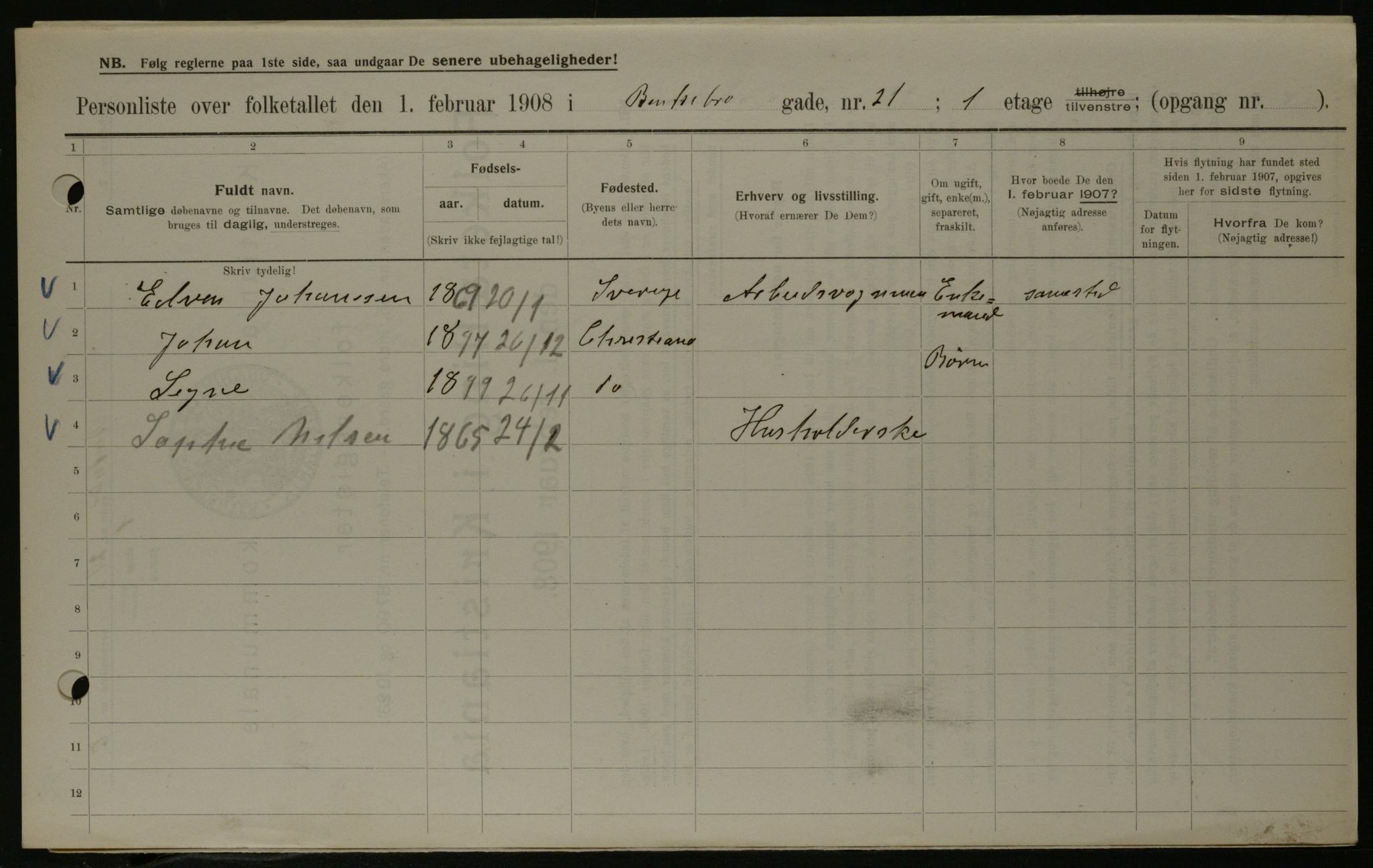 OBA, Municipal Census 1908 for Kristiania, 1908, p. 3550