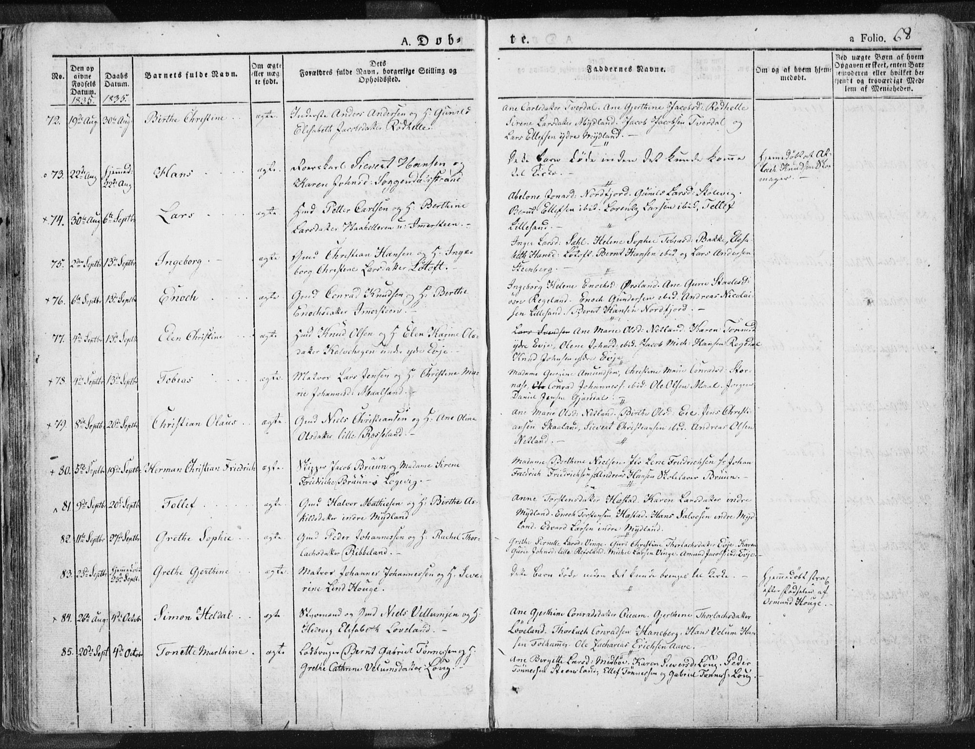 Sokndal sokneprestkontor, AV/SAST-A-101808: Parish register (official) no. A 7.1, 1826-1842, p. 68