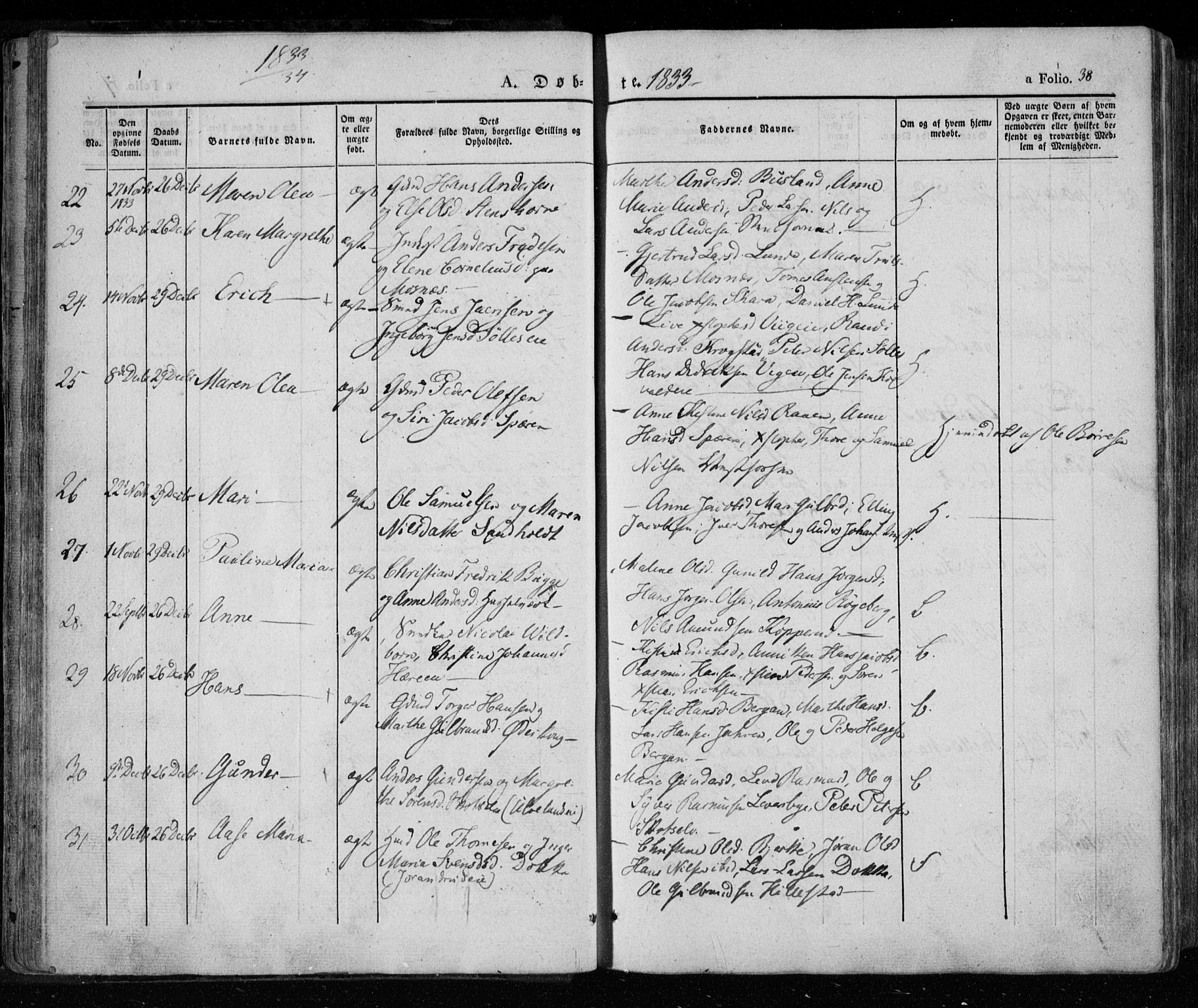 Eiker kirkebøker, AV/SAKO-A-4/F/Fa/L0013a: Parish register (official) no. I 13A, 1832-1845, p. 38