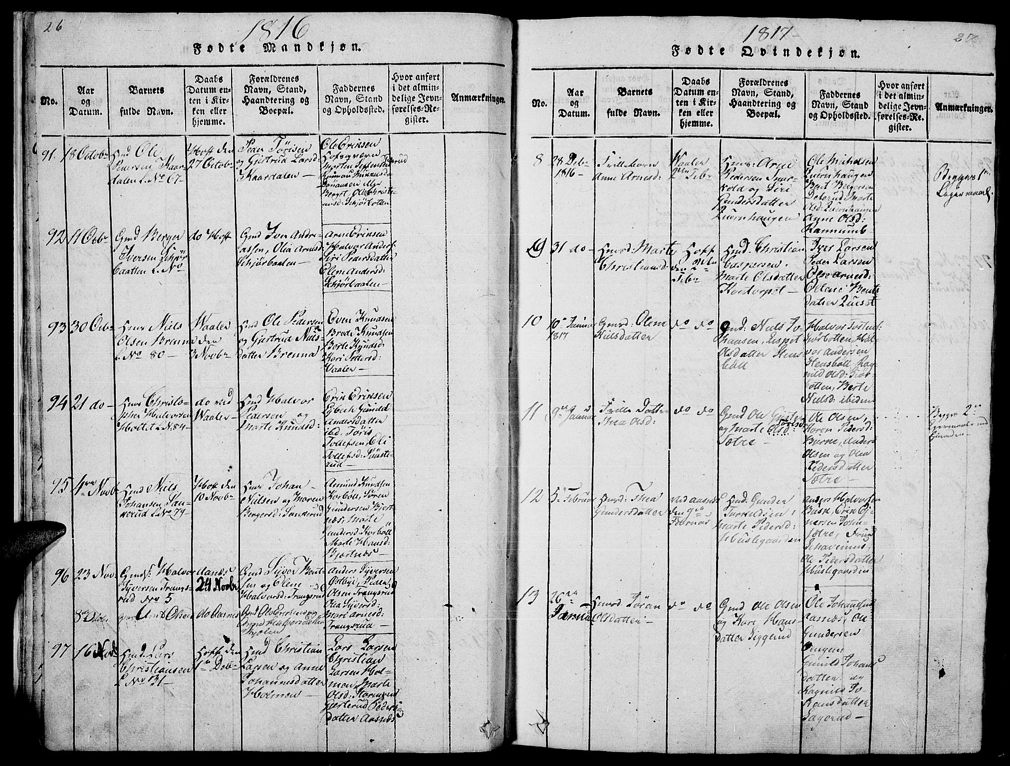 Hof prestekontor, AV/SAH-PREST-038/H/Ha/Haa/L0005: Parish register (official) no. 5, 1816-1822, p. 26-27