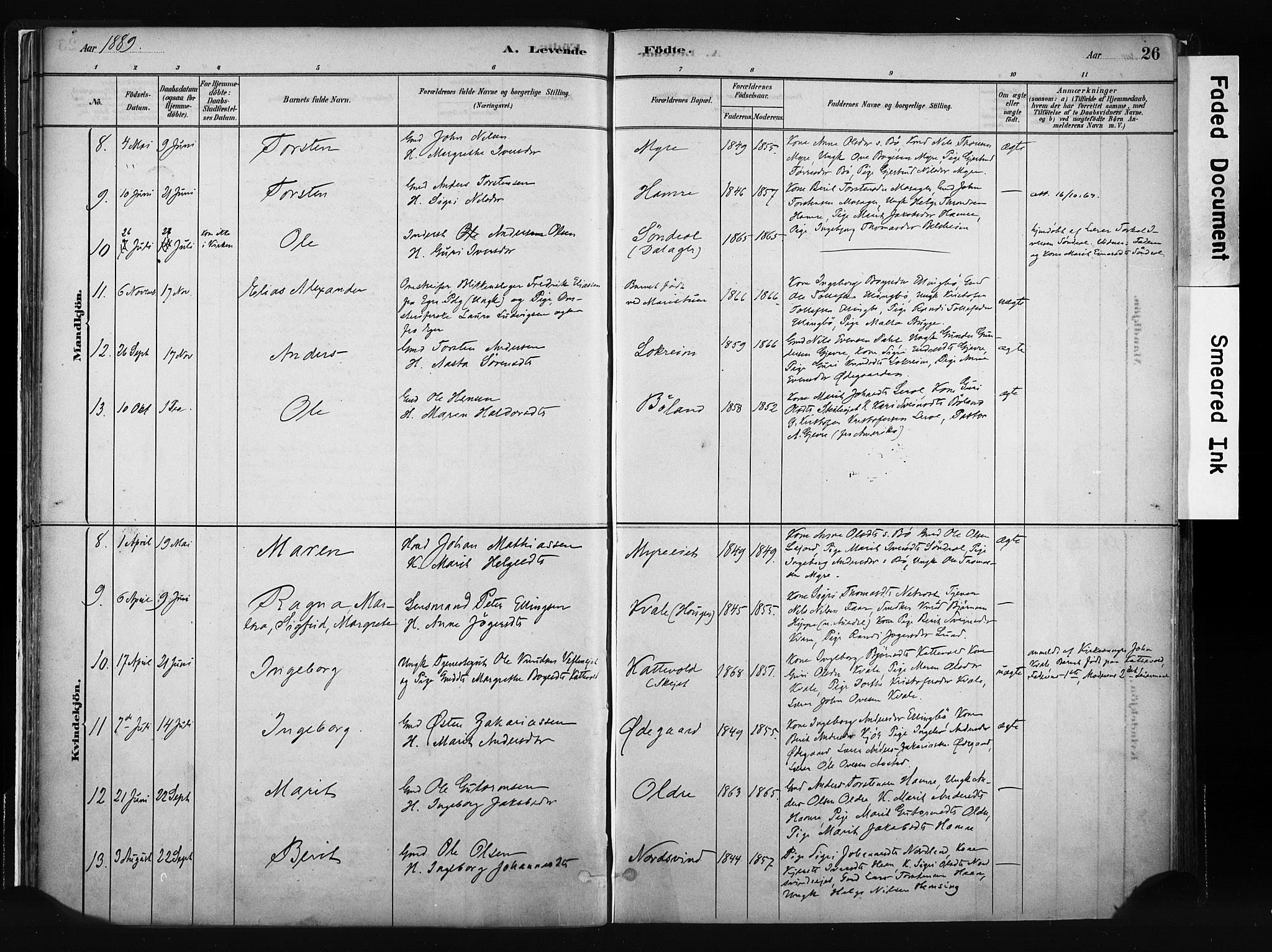 Vang prestekontor, Valdres, SAH/PREST-140/H/Ha/L0008: Parish register (official) no. 8, 1882-1910, p. 26