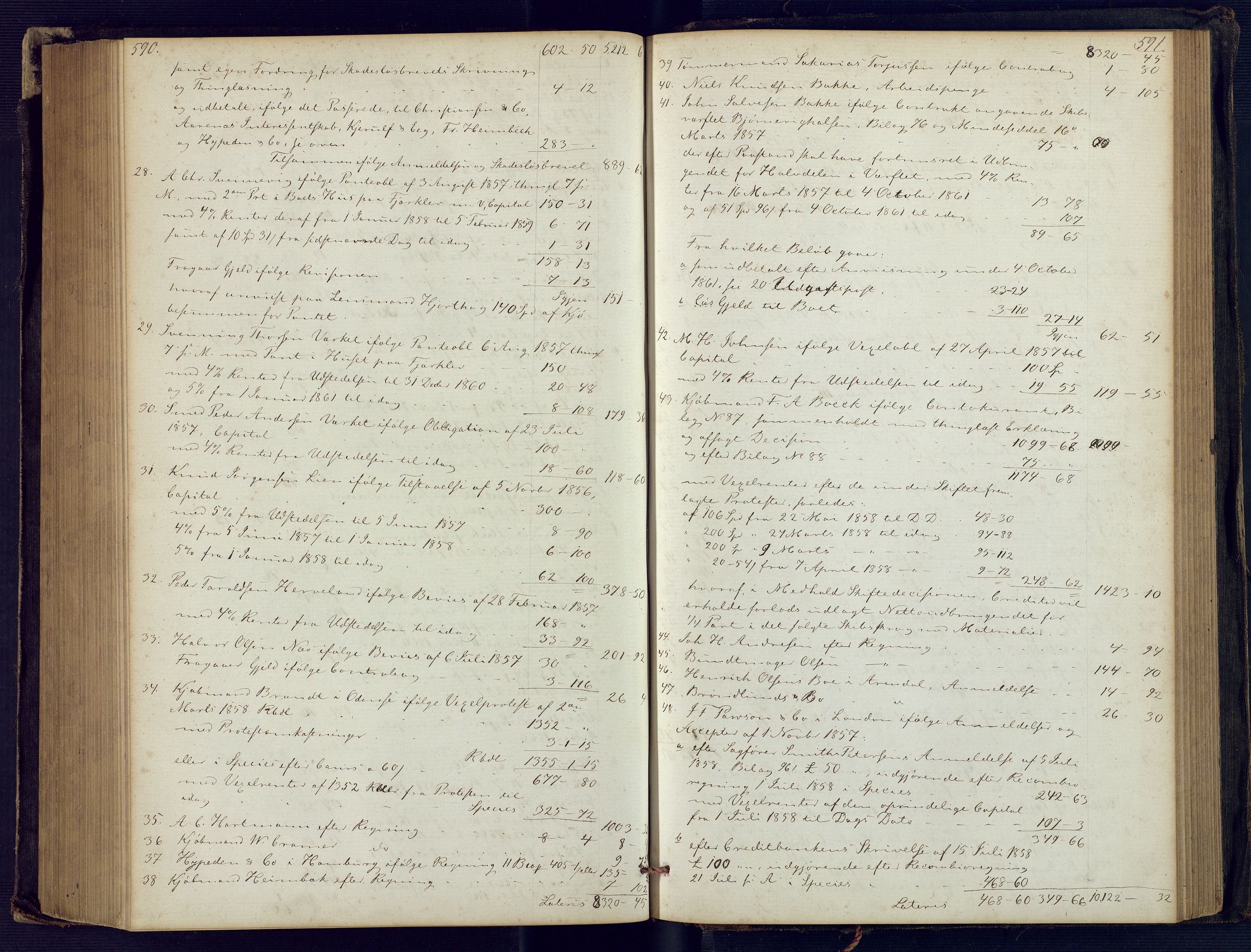 Holt sorenskriveri, SAK/1221-0002/H/Hc/L0029: Skifteutlodningsprotokoll nr. 4 med løst register, 1857-1862, p. 590-591