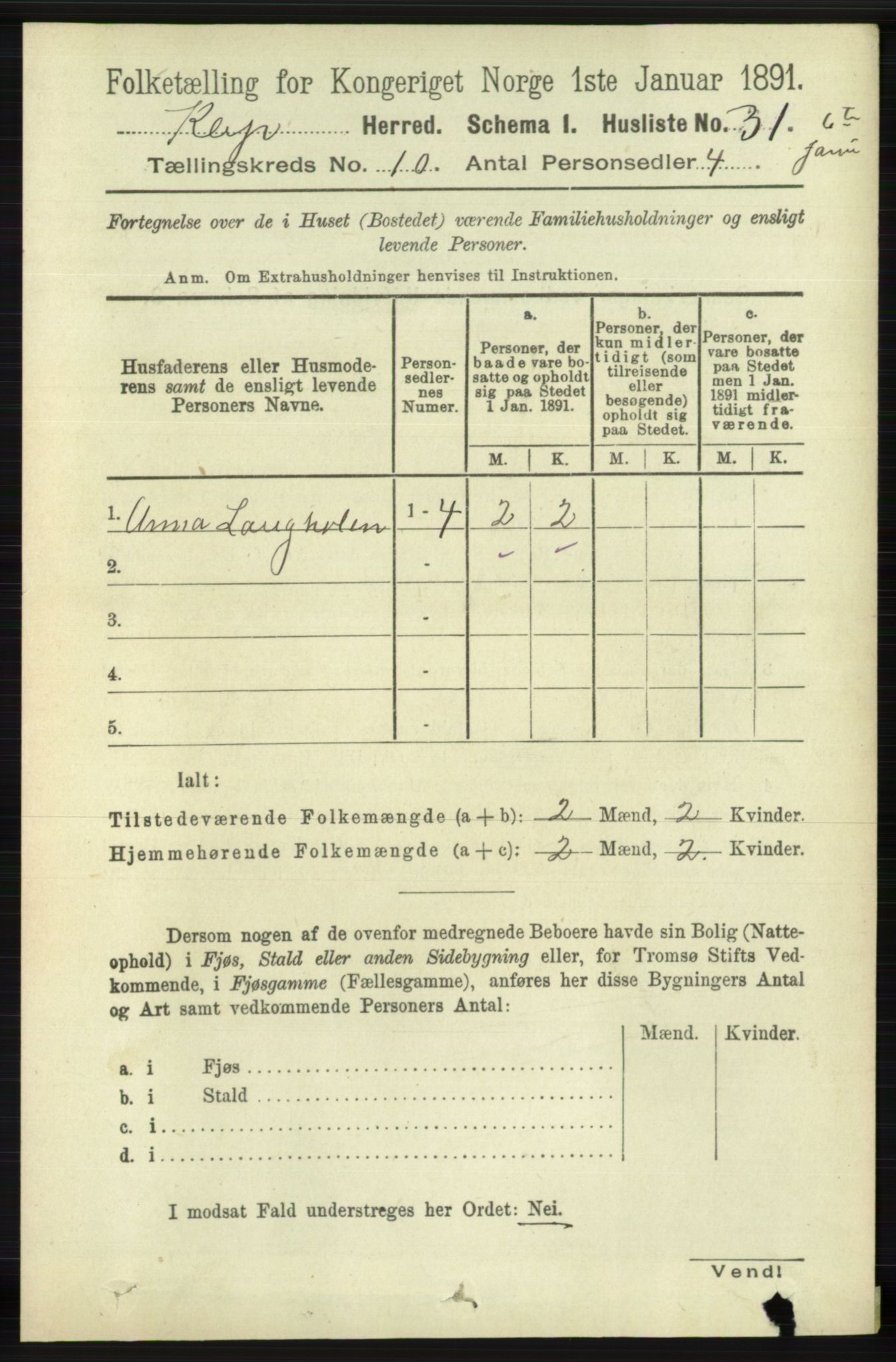 RA, 1891 census for 1120 Klepp, 1891, p. 2849
