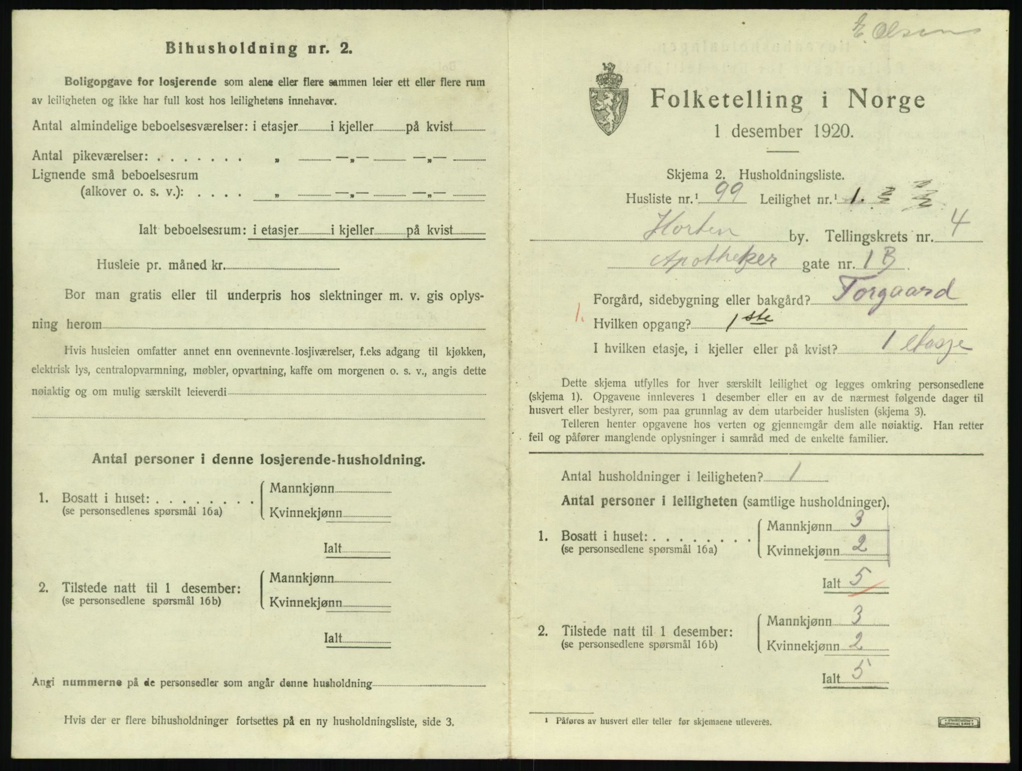 SAKO, 1920 census for Horten, 1920, p. 5289