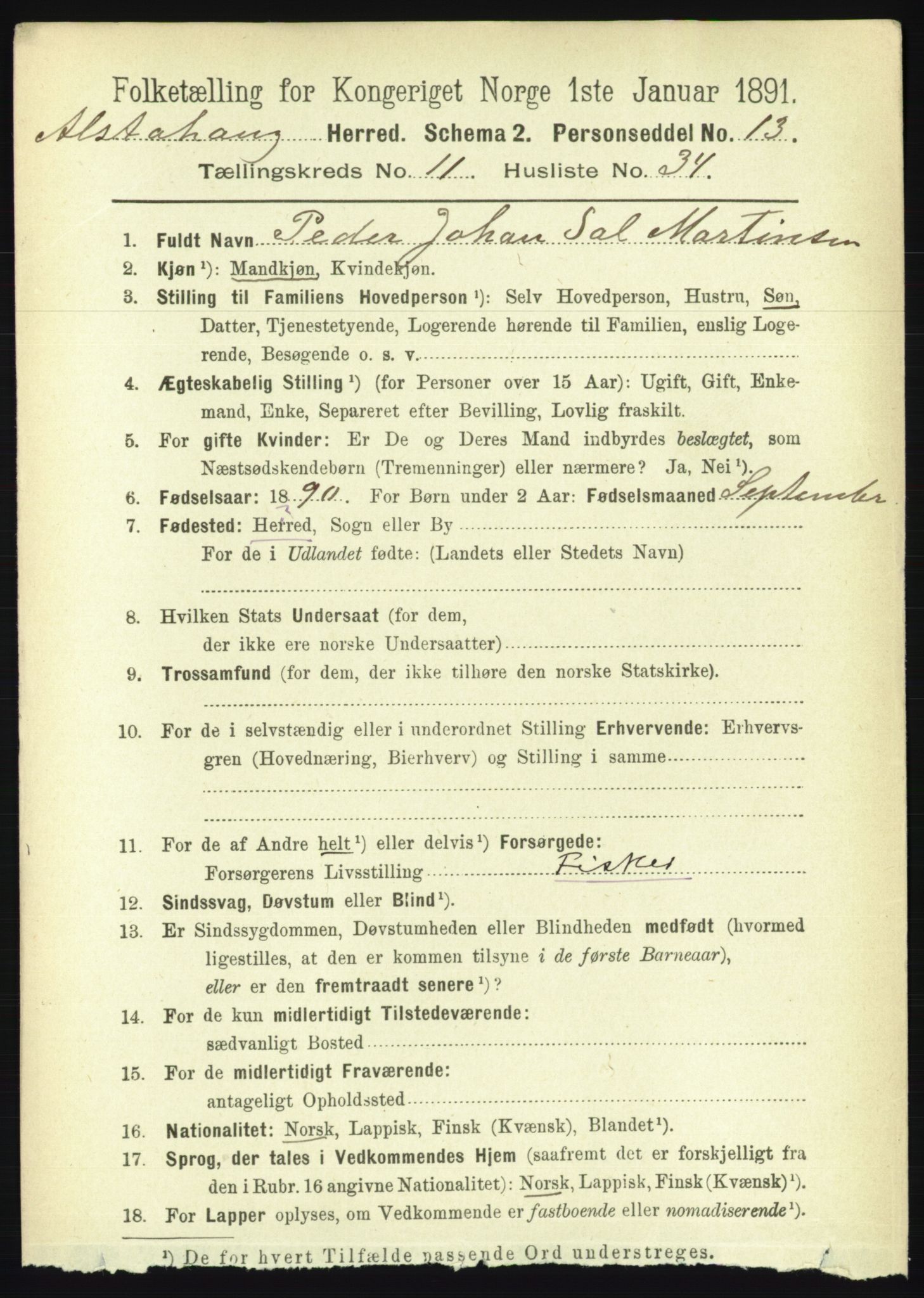 RA, 1891 census for 1820 Alstahaug, 1891, p. 4101