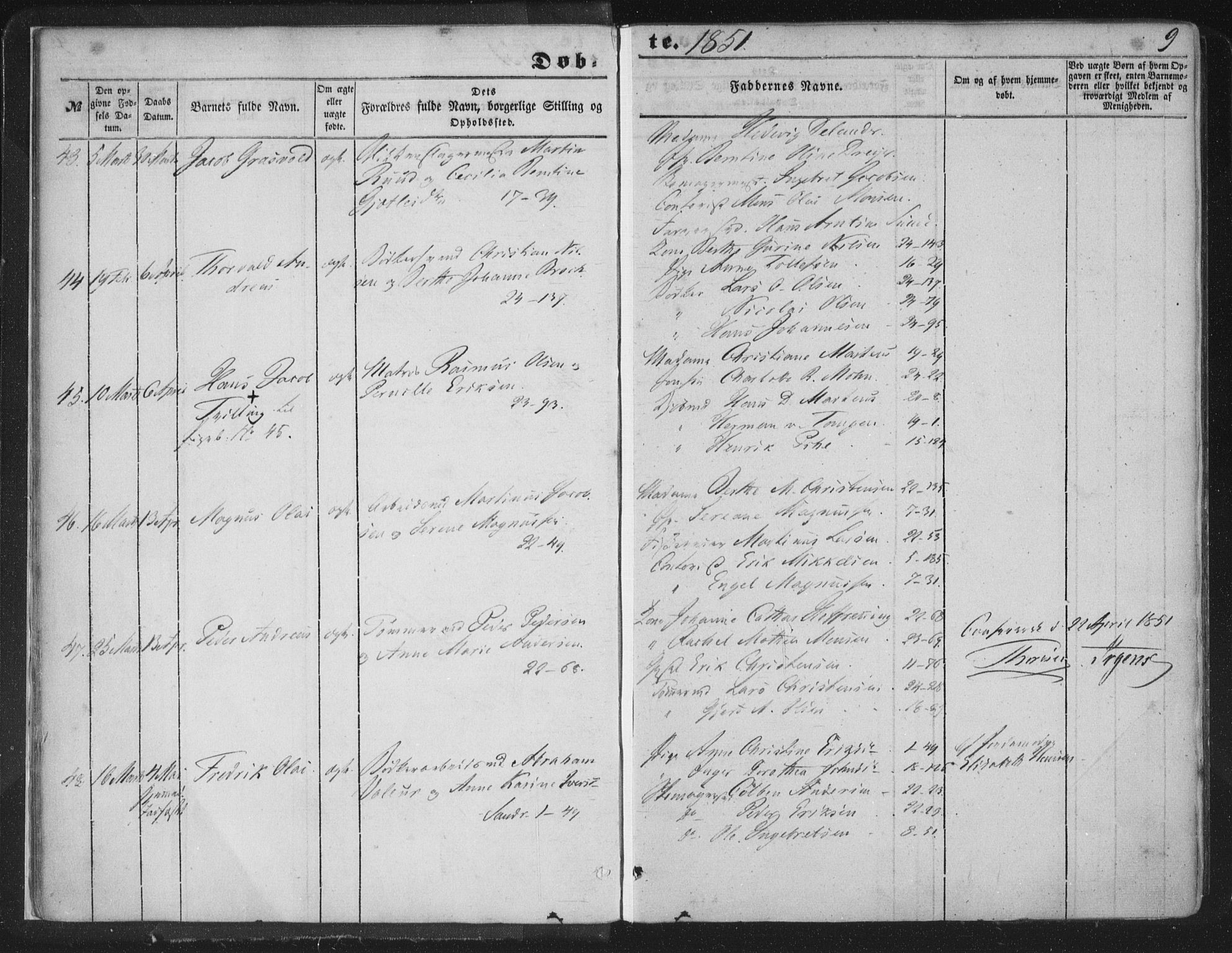 Korskirken sokneprestembete, AV/SAB-A-76101/H/Haa/L0017: Parish register (official) no. B 3, 1851-1857, p. 9