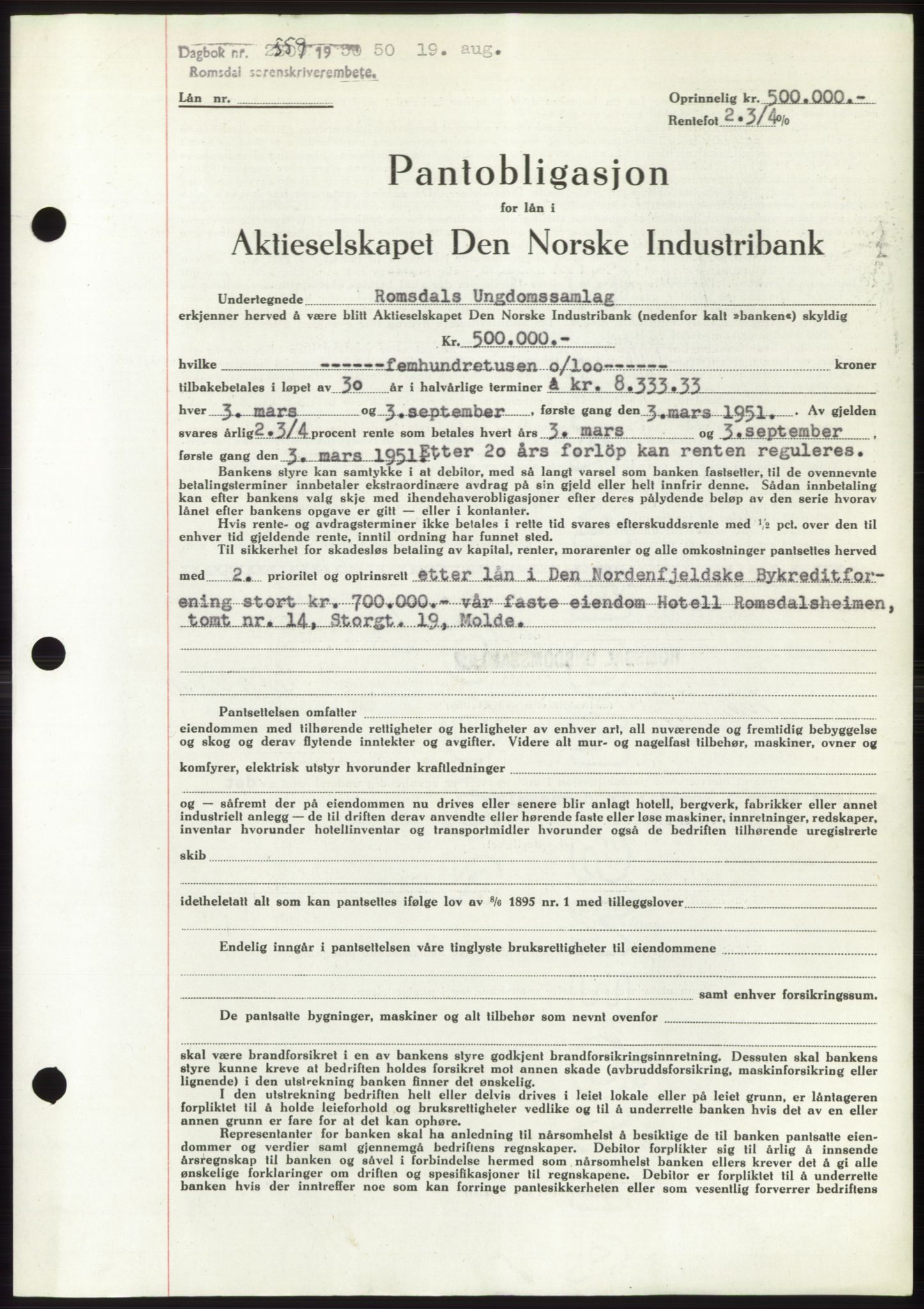 Romsdal sorenskriveri, AV/SAT-A-4149/1/2/2C: Mortgage book no. B5, 1949-1950, Diary no: : 2559/1950