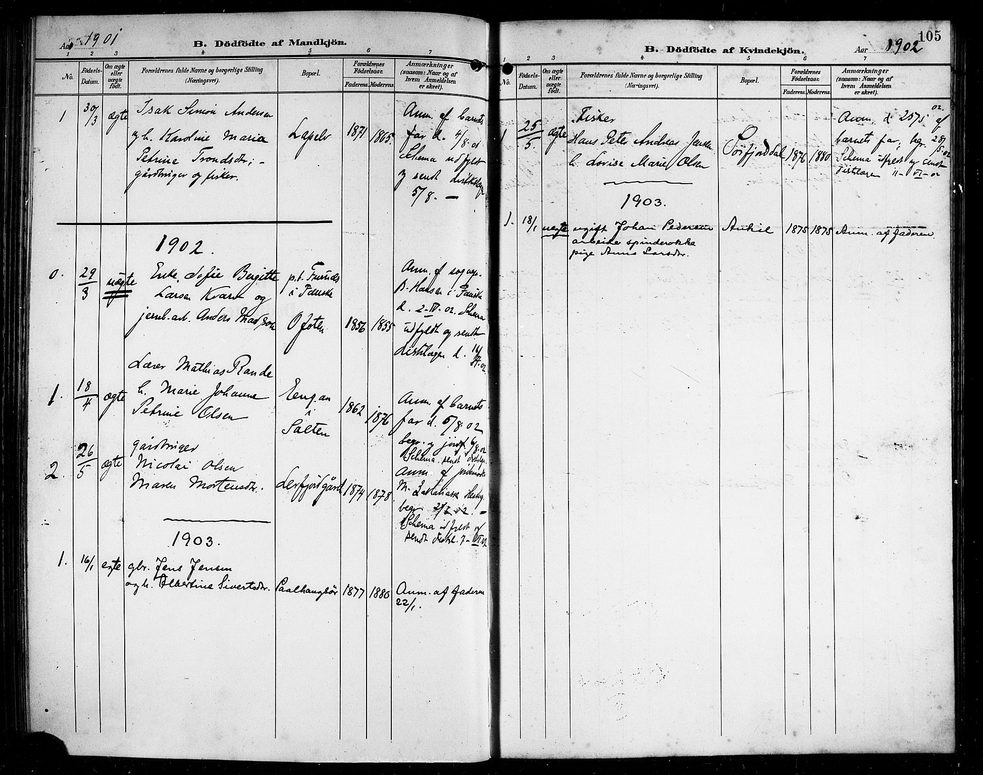 Ministerialprotokoller, klokkerbøker og fødselsregistre - Nordland, AV/SAT-A-1459/854/L0786: Parish register (copy) no. 854C02, 1901-1912, p. 105