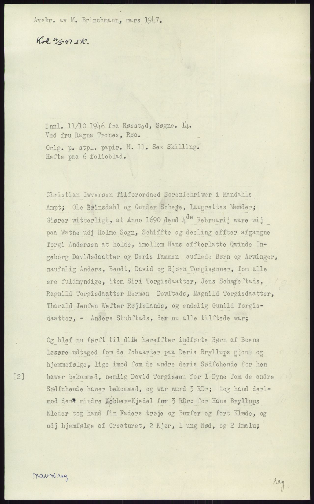 Samlinger til kildeutgivelse, Diplomavskriftsamlingen, AV/RA-EA-4053/H/Ha, p. 2607