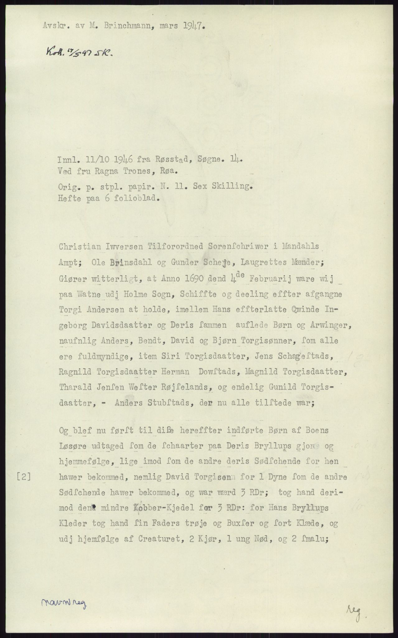 Samlinger til kildeutgivelse, Diplomavskriftsamlingen, RA/EA-4053/H/Ha, p. 2607