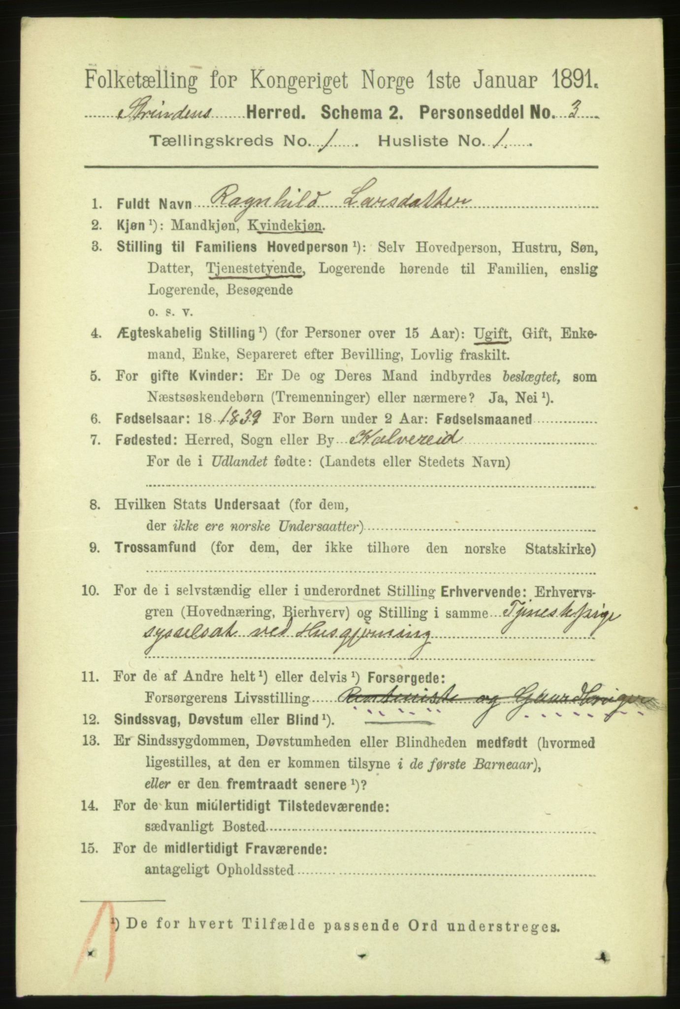 RA, 1891 census for 1660 Strinda, 1891, p. 109