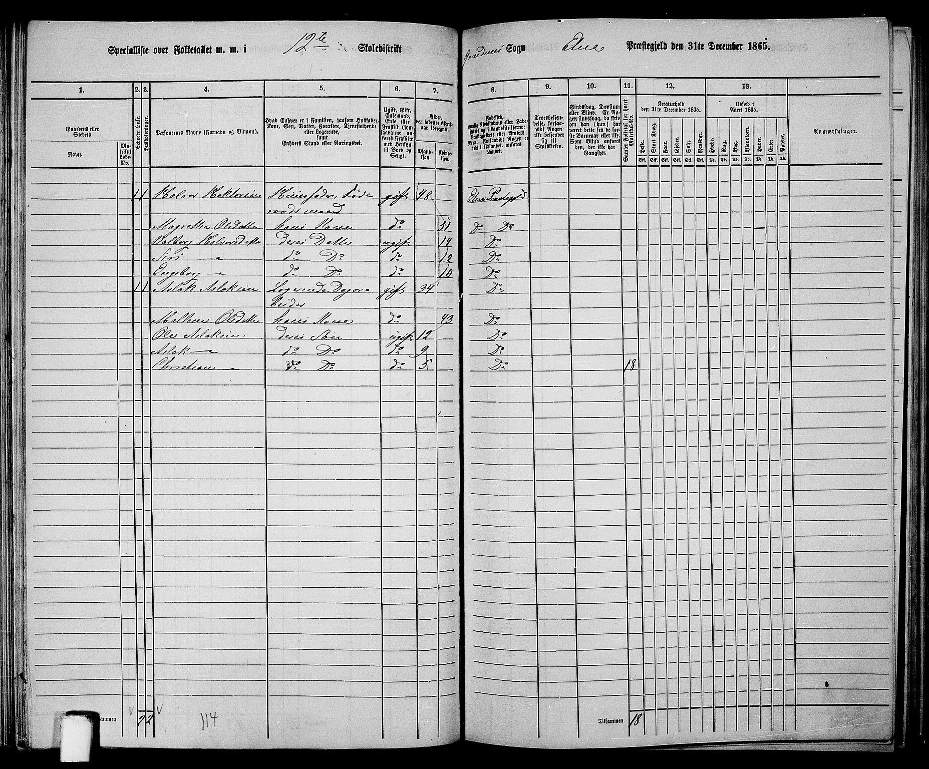 RA, 1865 census for Etne, 1865, p. 83