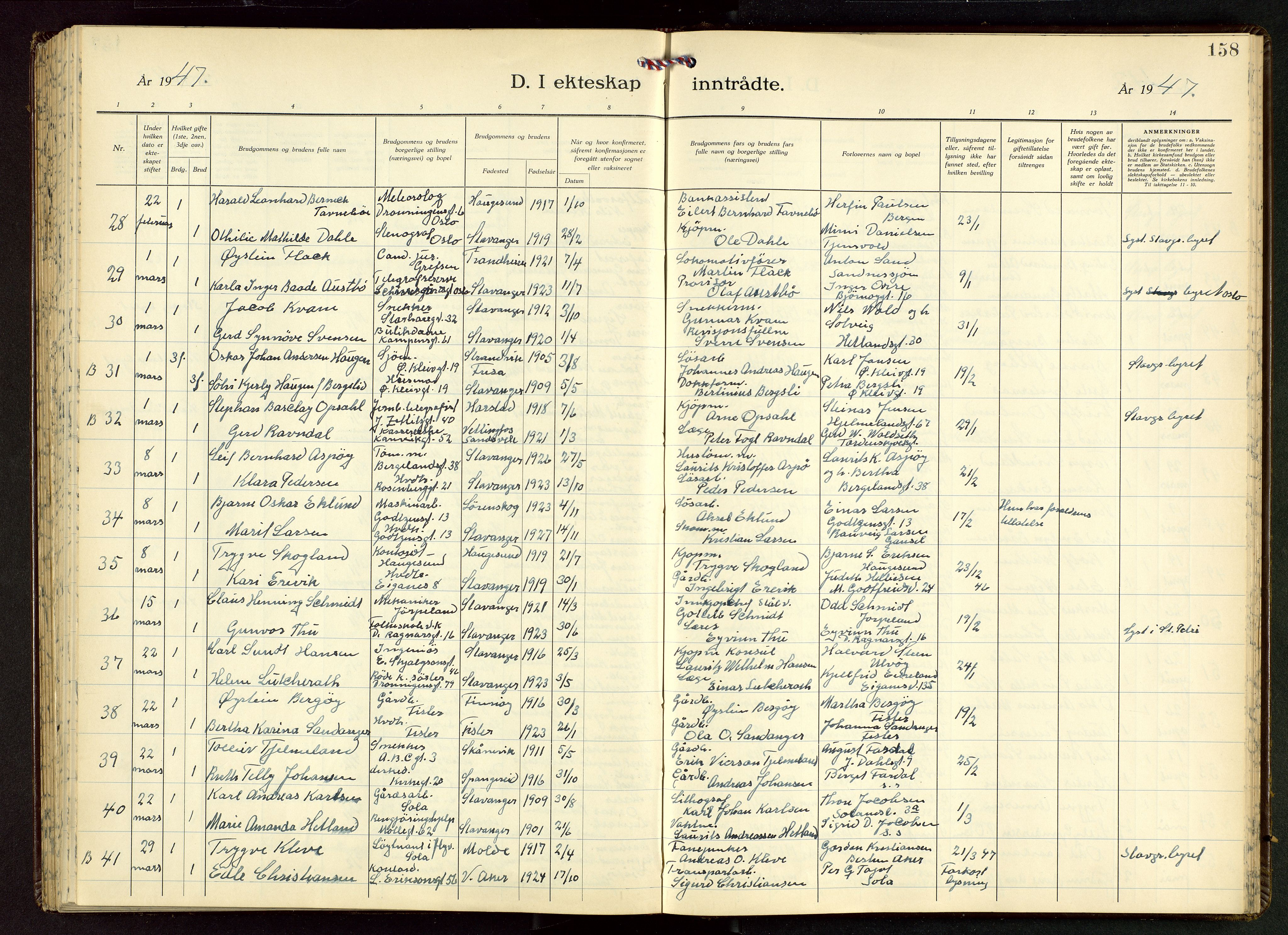 Domkirken sokneprestkontor, AV/SAST-A-101812/001/30/30BB/L0022: Parish register (copy) no. B 22, 1937-1949, p. 158