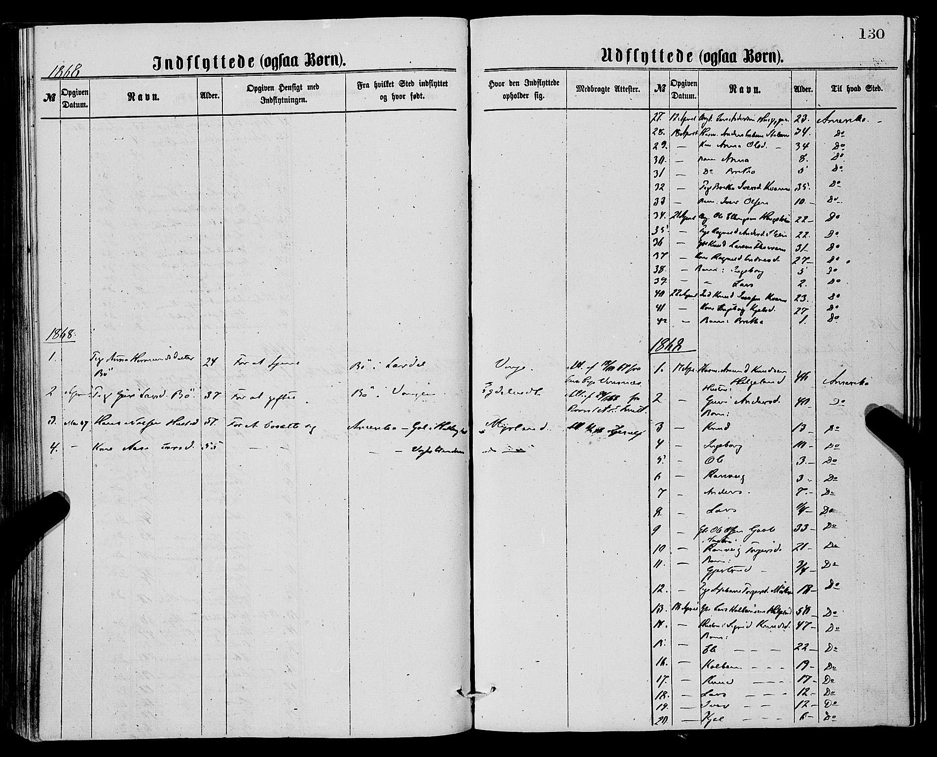 Vossestrand Sokneprestembete, SAB/A-79101/H/Haa: Parish register (official) no. A 1, 1866-1877, p. 130