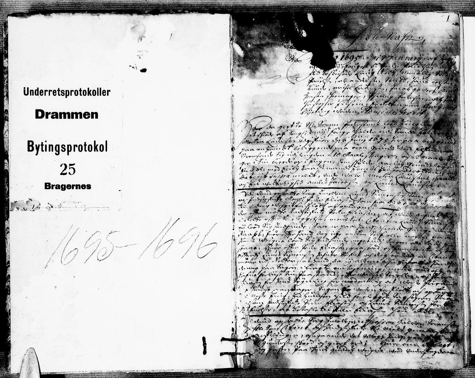 Drammen byfogd, AV/SAKO-A-222/F/Fa/L0025: Tingbok for Bragernes, 1695-1696, p. 0b-1a