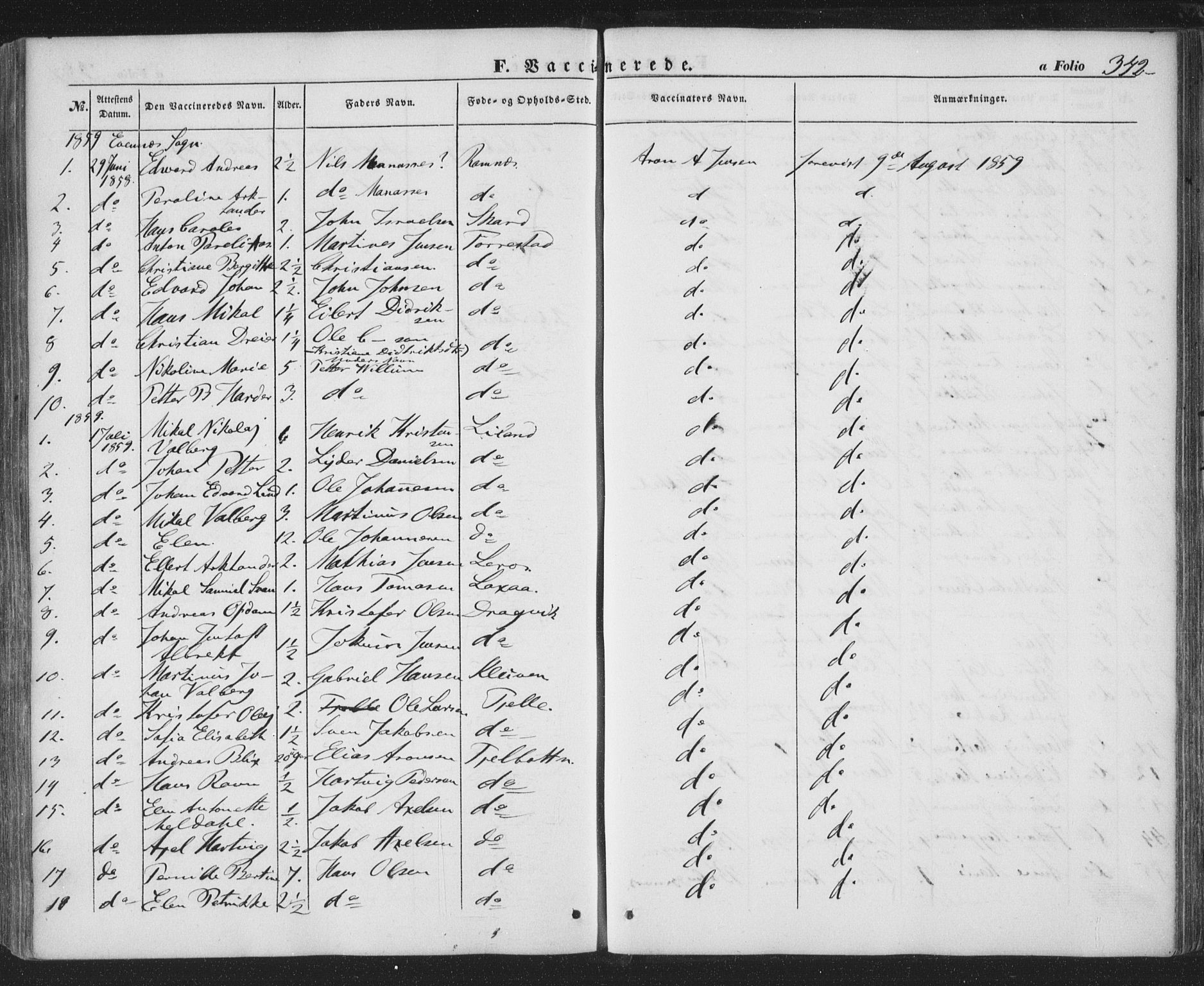 Ministerialprotokoller, klokkerbøker og fødselsregistre - Nordland, AV/SAT-A-1459/863/L0895: Parish register (official) no. 863A07, 1851-1860, p. 342