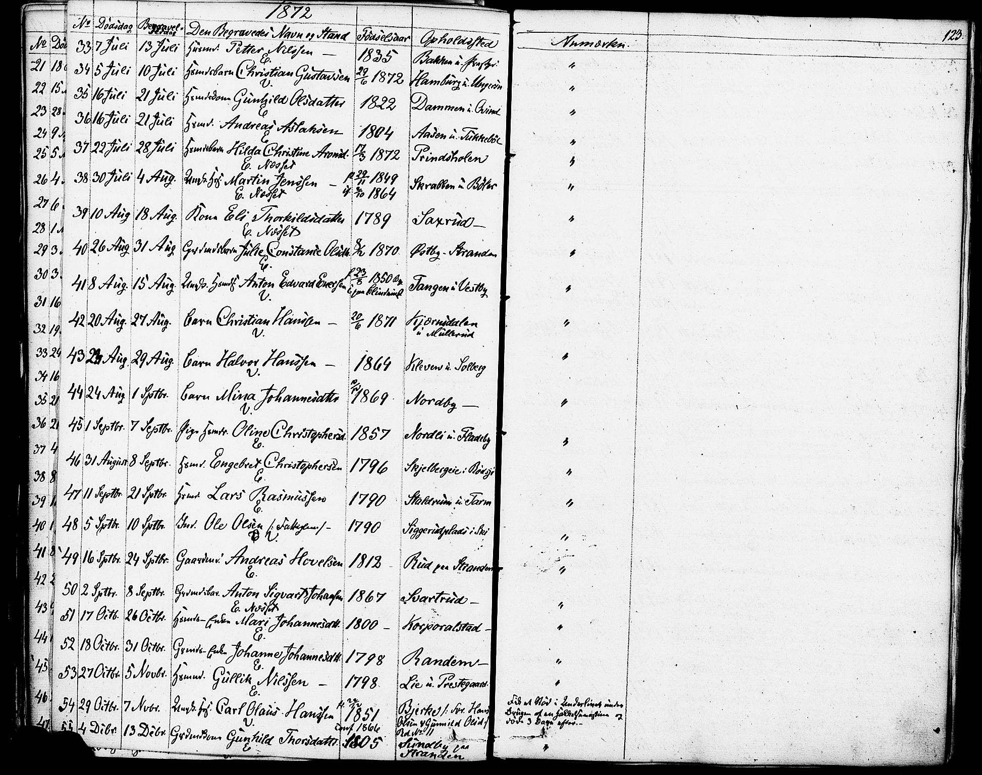 Enebakk prestekontor Kirkebøker, AV/SAO-A-10171c/F/Fa/L0013: Parish register (official) no. I 13, 1832-1882, p. 123