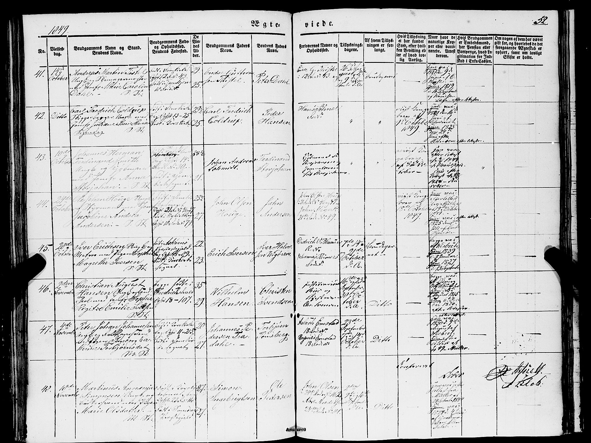 Domkirken sokneprestembete, AV/SAB-A-74801/H/Haa/L0033: Parish register (official) no. D 1, 1841-1853, p. 52