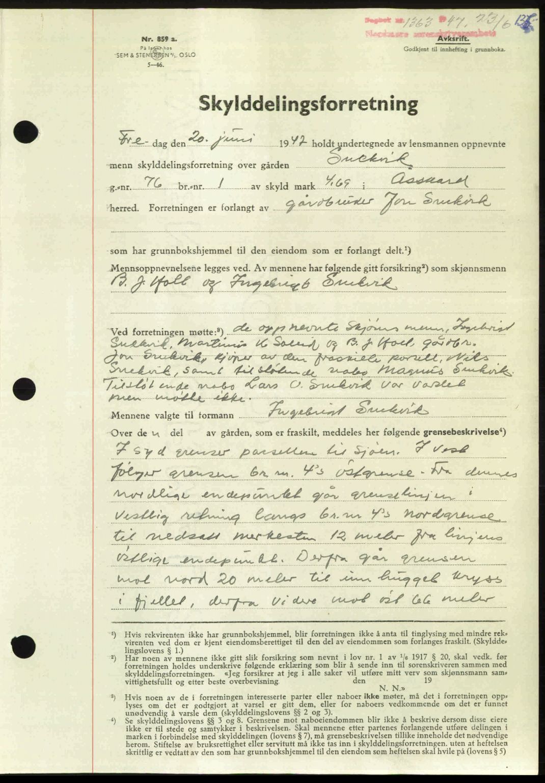 Nordmøre sorenskriveri, AV/SAT-A-4132/1/2/2Ca: Mortgage book no. A105, 1947-1947, Diary no: : 1363/1947