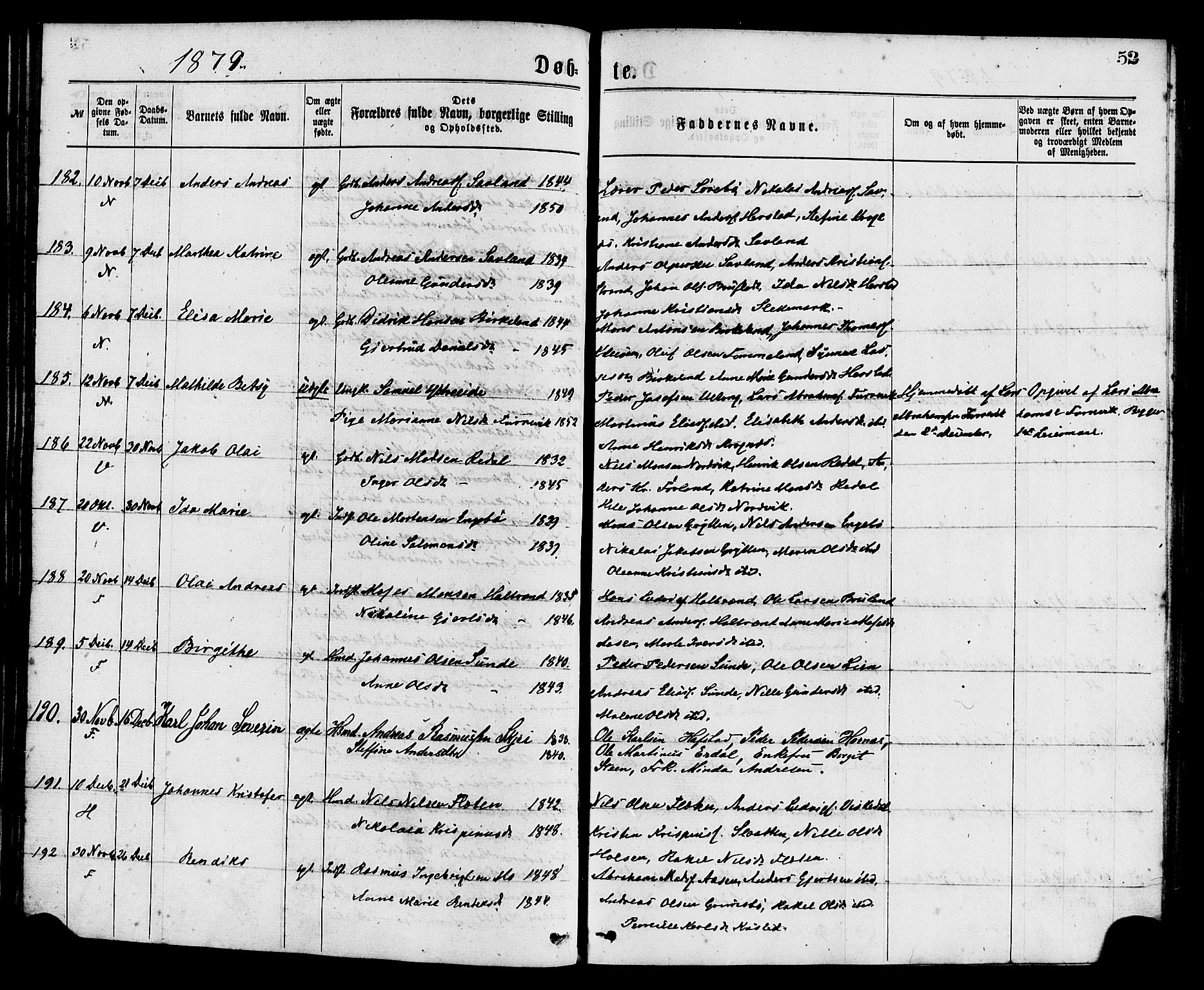 Førde sokneprestembete, SAB/A-79901/H/Haa/Haaa/L0011: Parish register (official) no. A 11, 1877-1880, p. 52