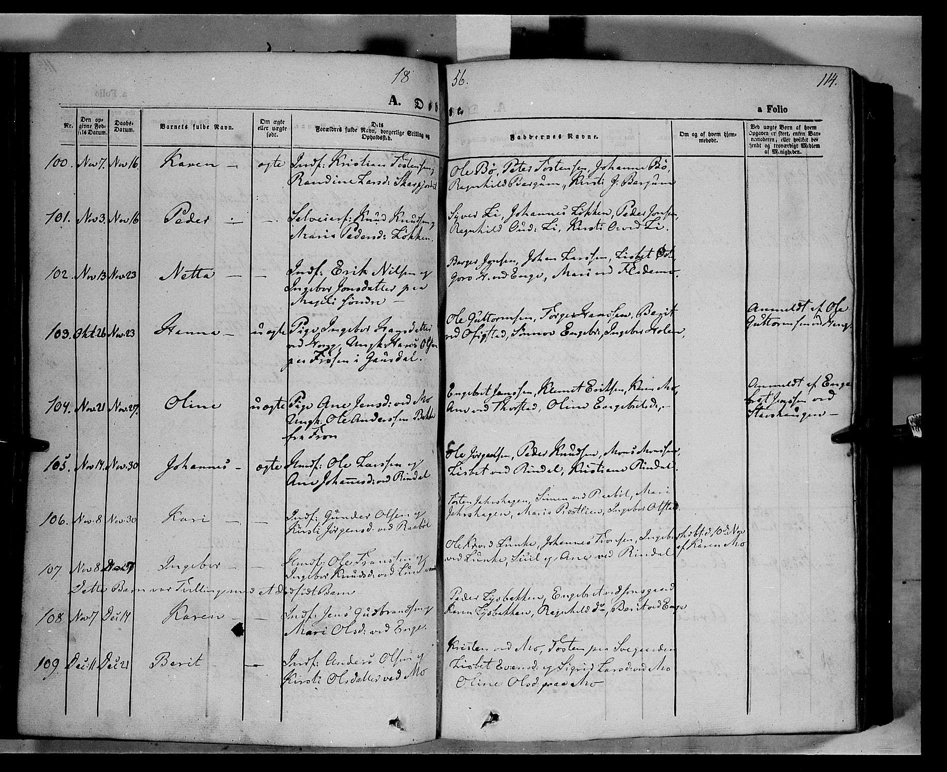 Øyer prestekontor, SAH/PREST-084/H/Ha/Haa/L0005: Parish register (official) no. 5, 1842-1857, p. 114