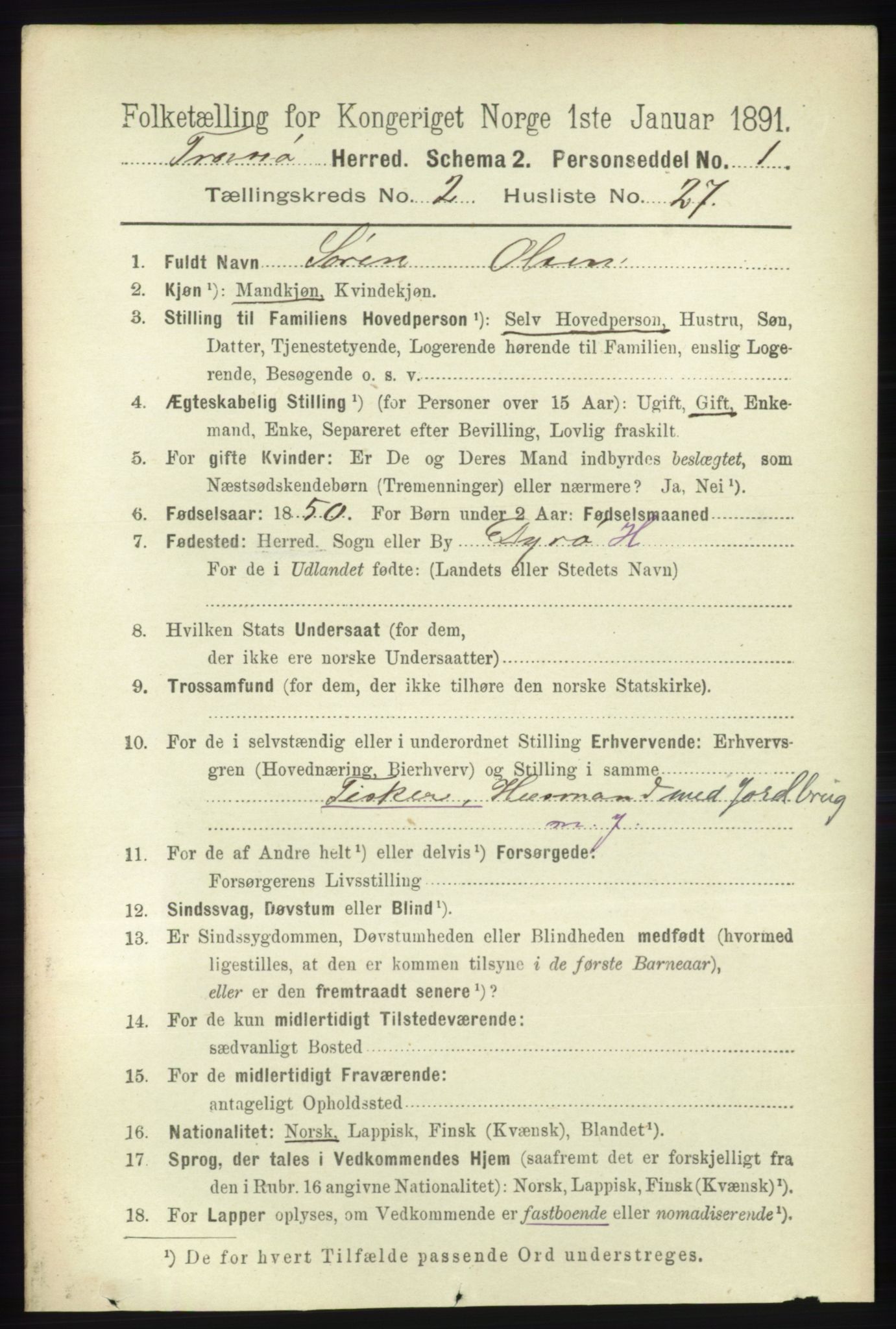 RA, 1891 census for 1927 Tranøy, 1891, p. 676