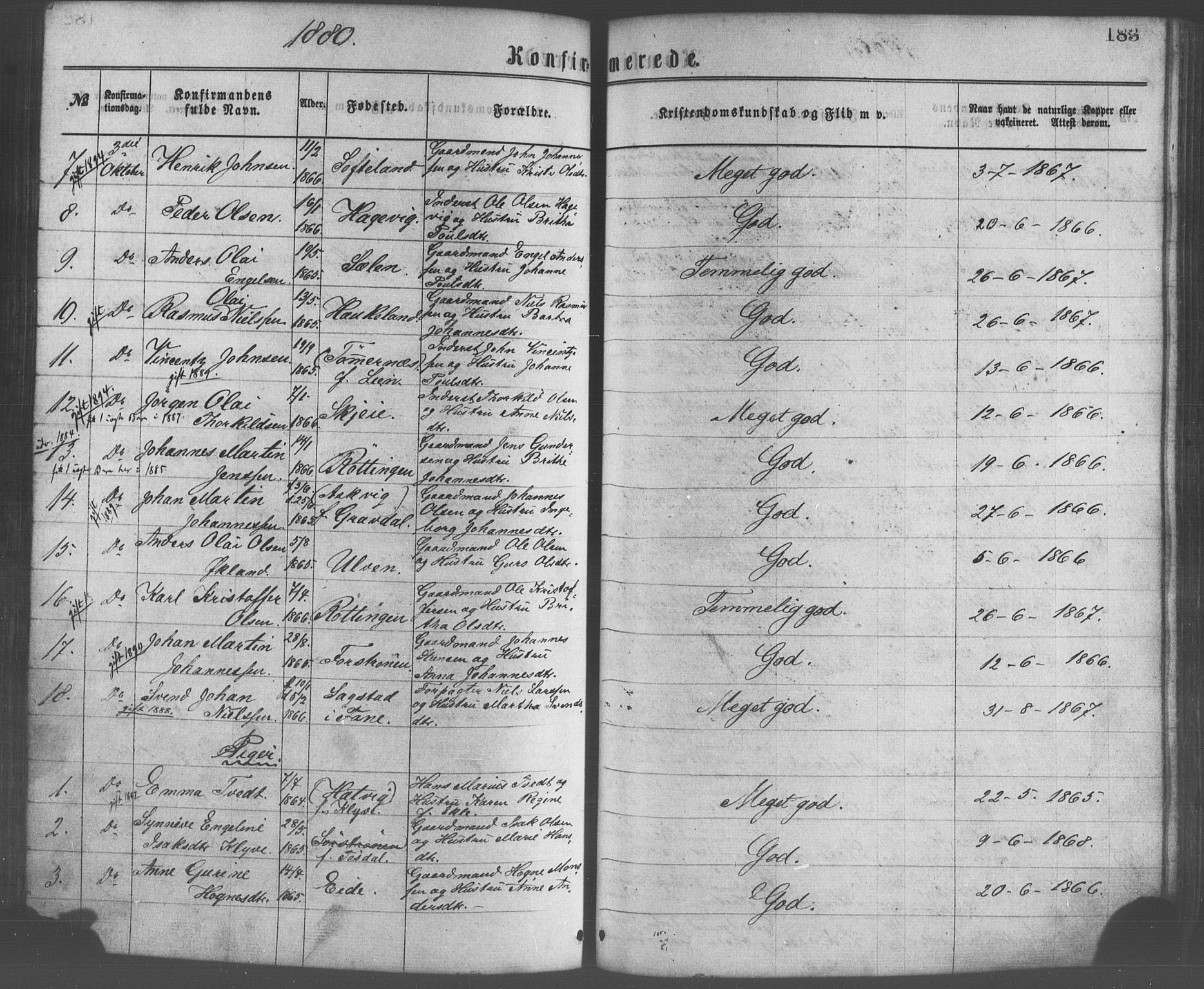 Os sokneprestembete, SAB/A-99929: Parish register (official) no. A 18, 1874-1884, p. 183