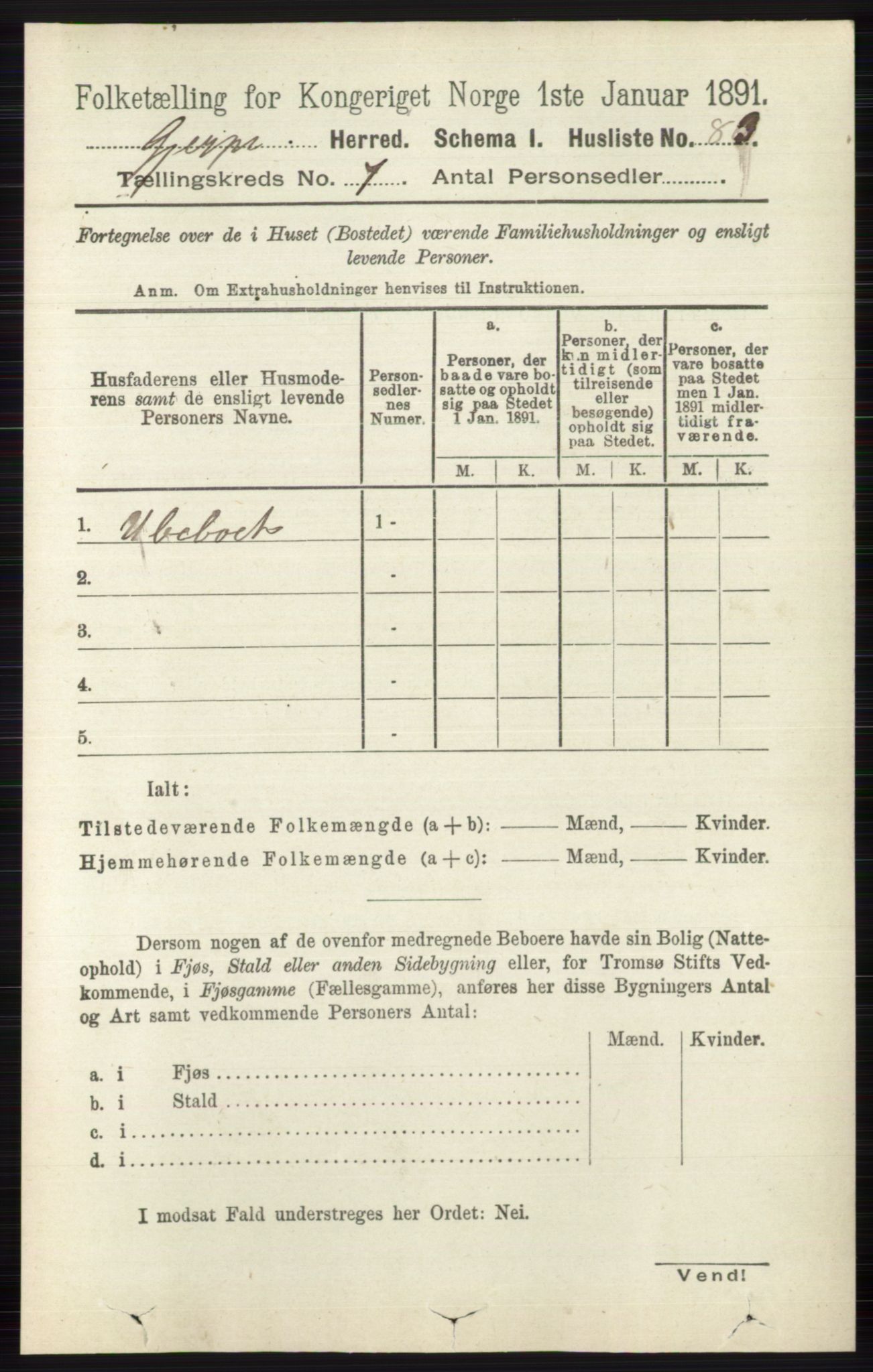 RA, 1891 census for 0812 Gjerpen, 1891, p. 3390