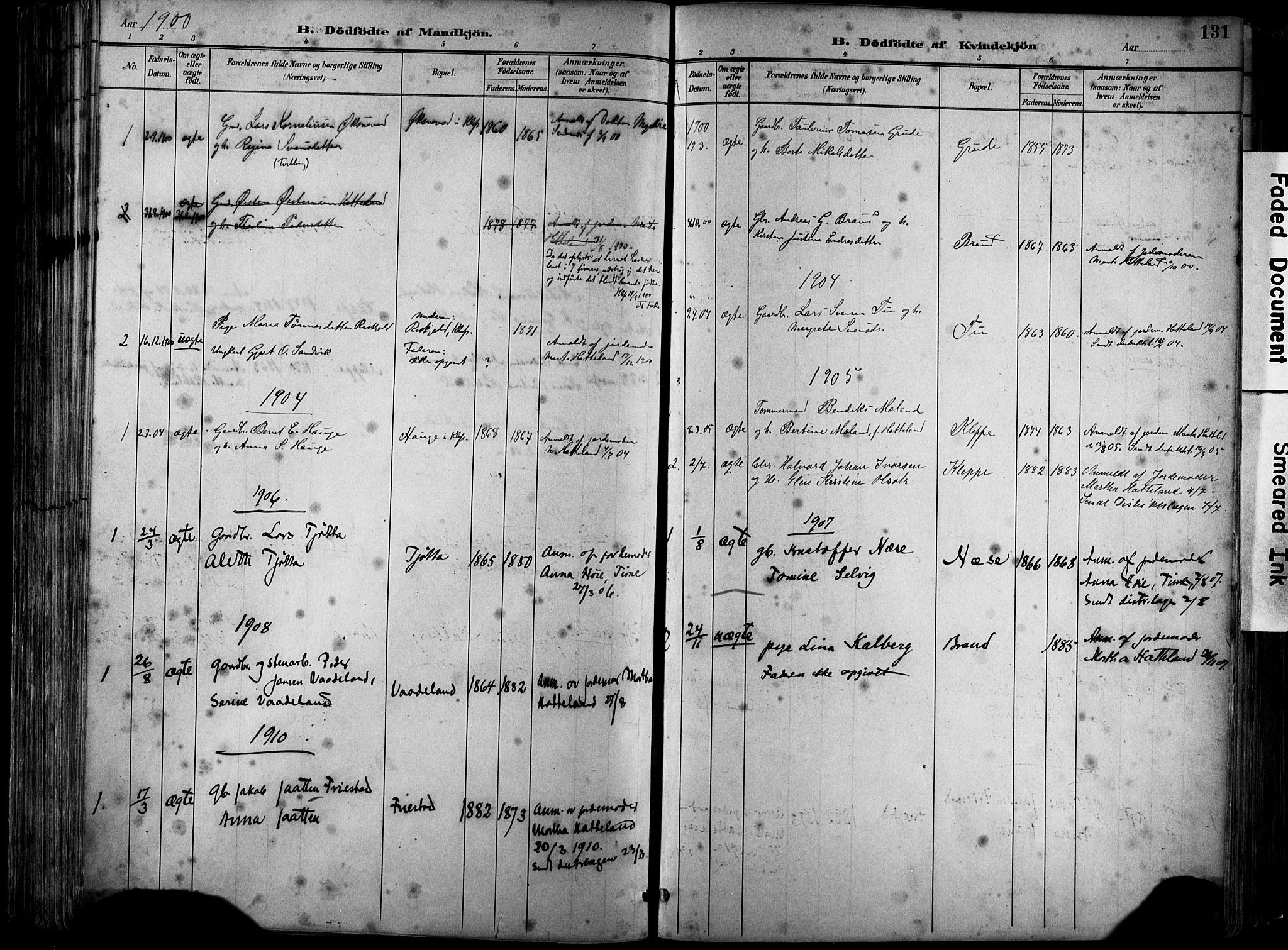 Klepp sokneprestkontor, SAST/A-101803/001/3/30BA/L0009: Parish register (official) no. A 7, 1886-1915, p. 131
