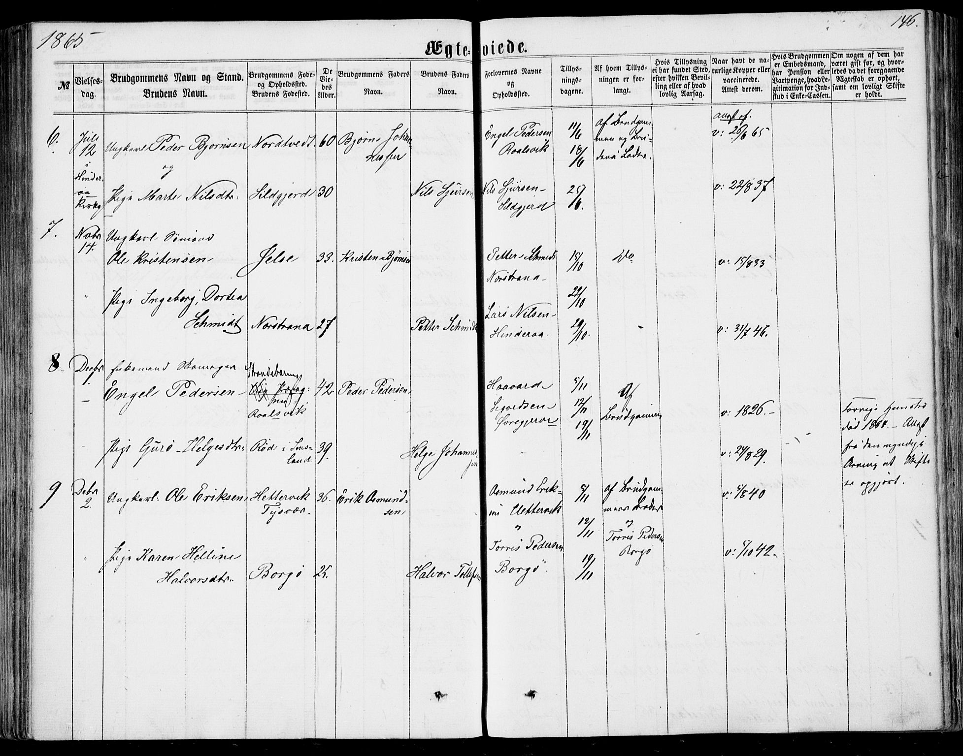 Nedstrand sokneprestkontor, AV/SAST-A-101841/01/IV: Parish register (official) no. A 9, 1861-1876, p. 146