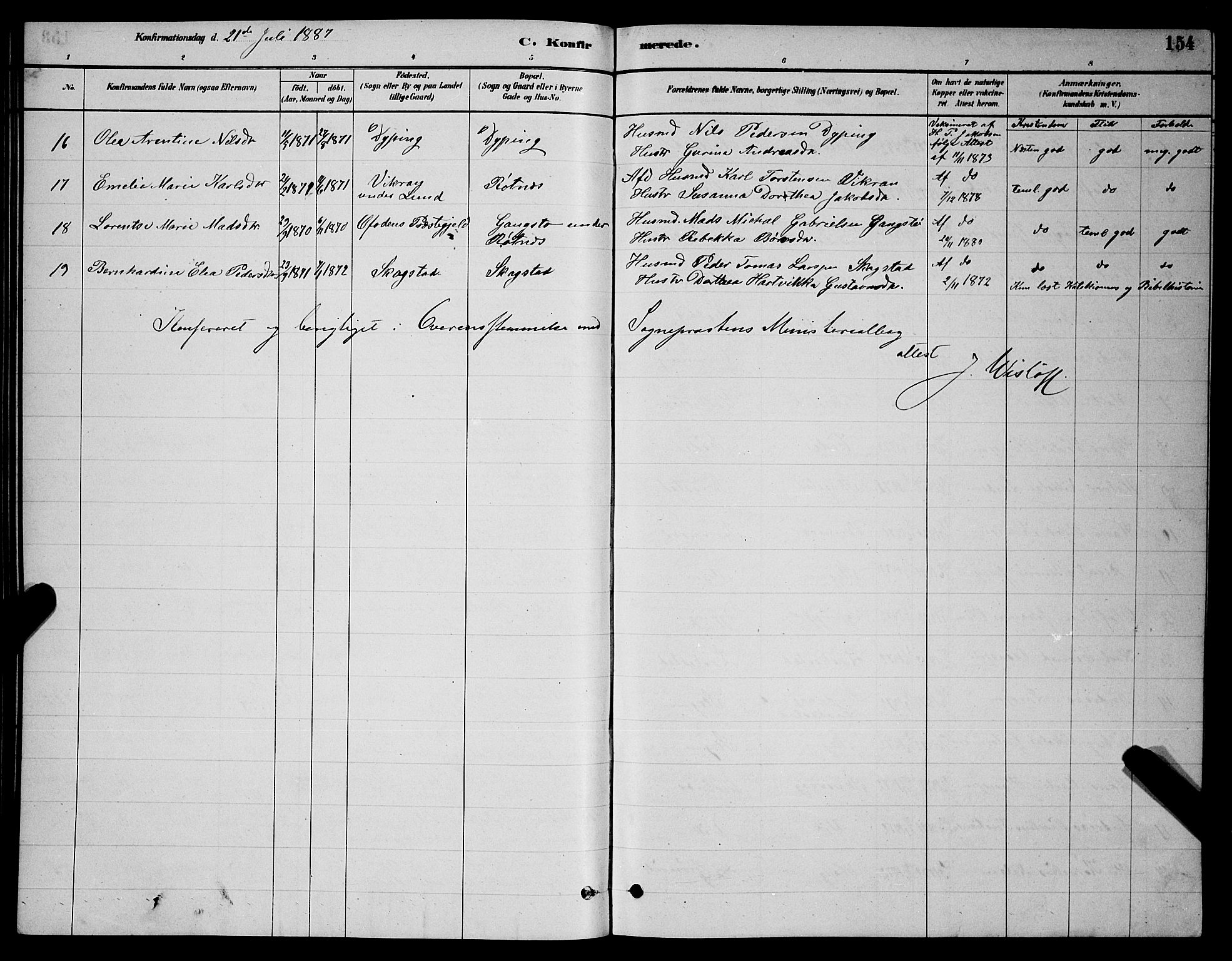 Ministerialprotokoller, klokkerbøker og fødselsregistre - Nordland, AV/SAT-A-1459/855/L0816: Parish register (copy) no. 855C05, 1879-1894, p. 154