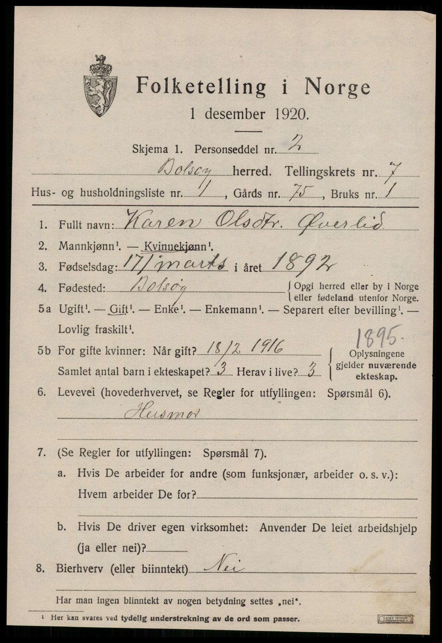 SAT, 1920 census for Bolsøy, 1920, p. 8973