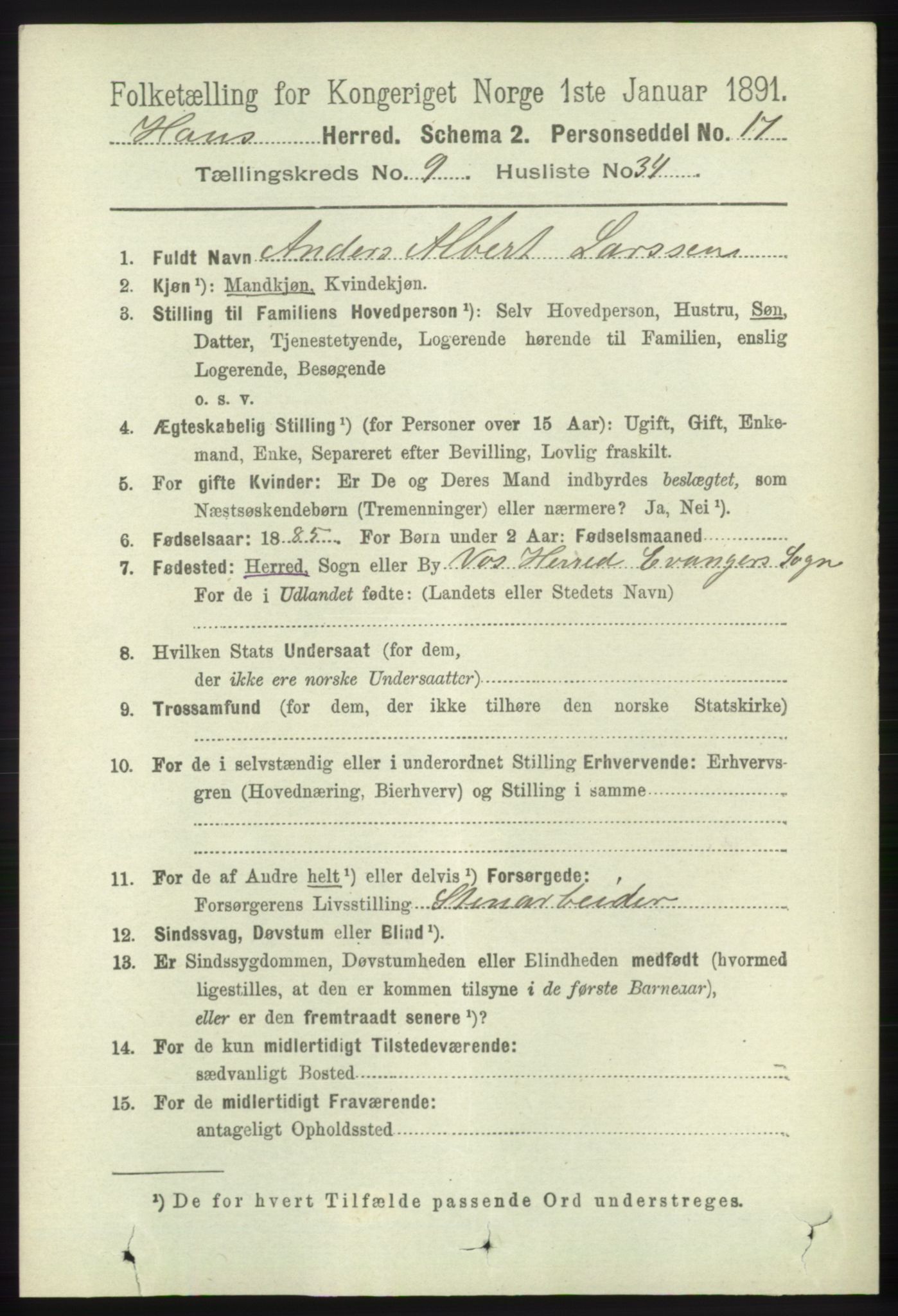 RA, 1891 census for 1250 Haus, 1891, p. 4070