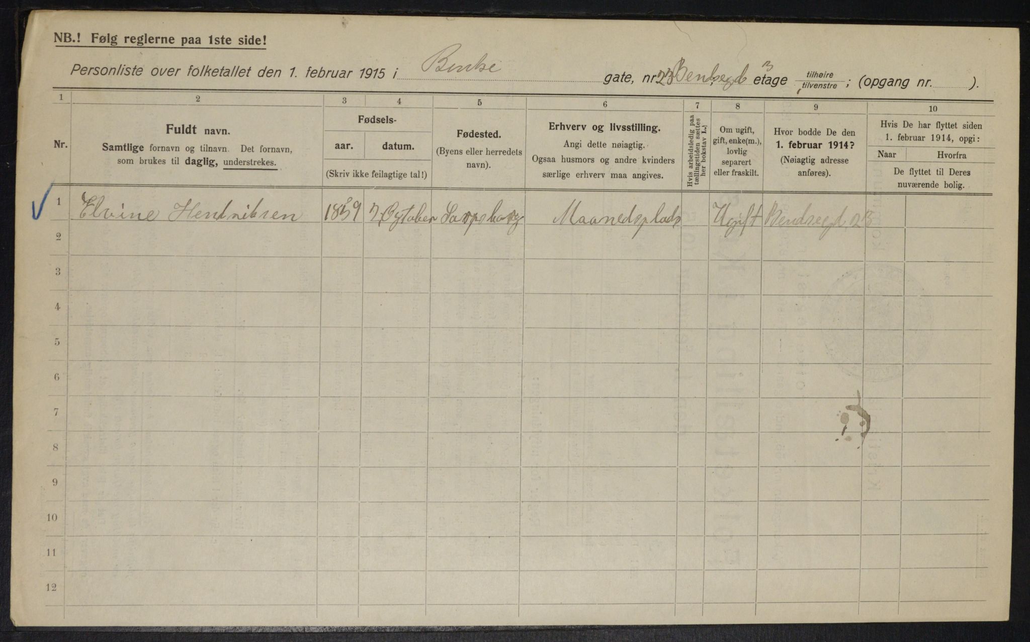 OBA, Municipal Census 1915 for Kristiania, 1915, p. 3740