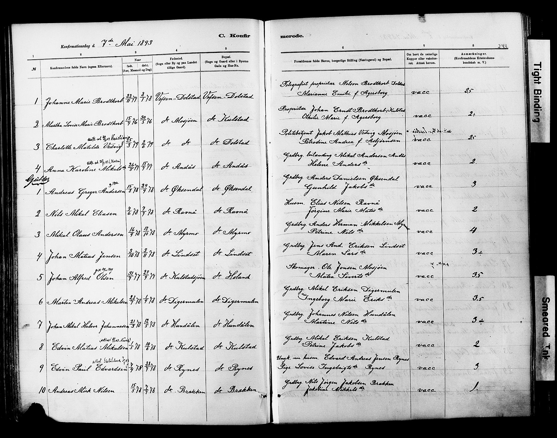 Ministerialprotokoller, klokkerbøker og fødselsregistre - Nordland, SAT/A-1459/820/L0295: Parish register (official) no. 820A16, 1880-1896, p. 243