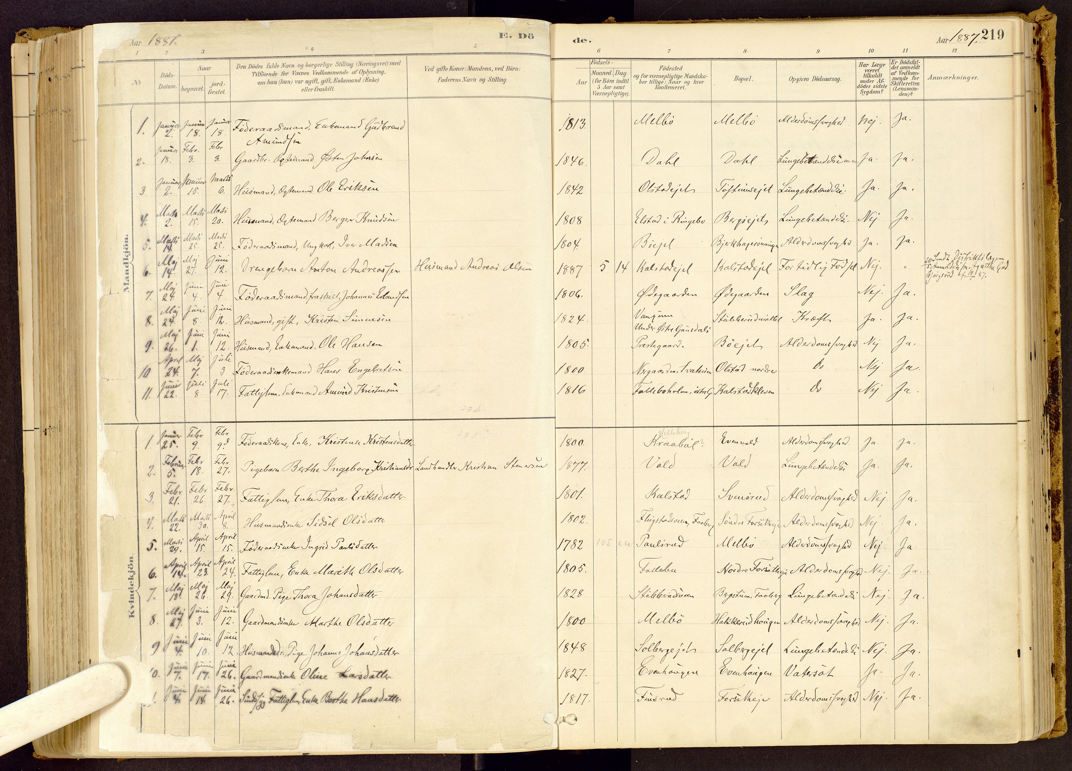 Vestre Gausdal prestekontor, SAH/PREST-094/H/Ha/Haa/L0001: Parish register (official) no. 1, 1887-1914, p. 219