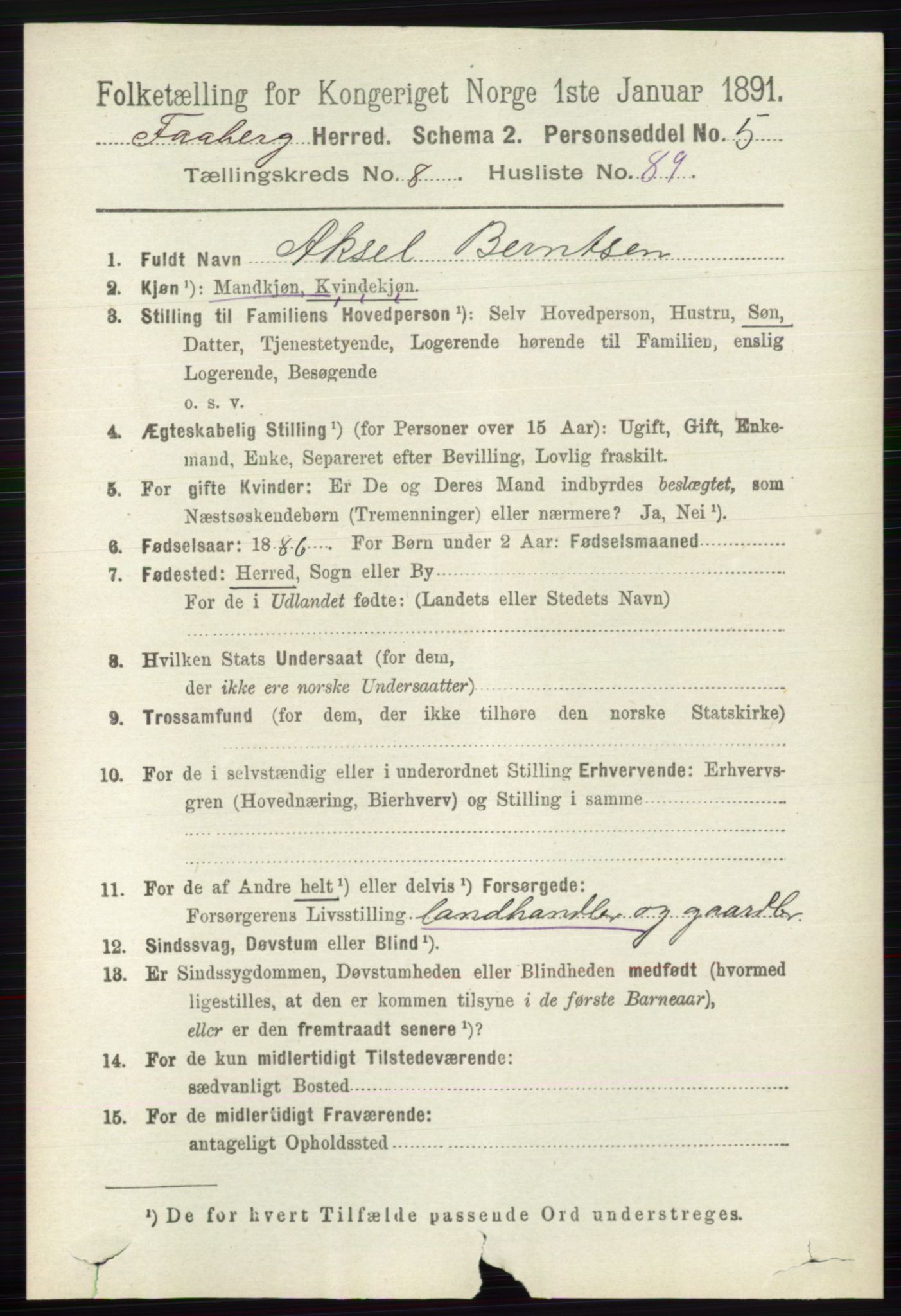 RA, 1891 census for 0524 Fåberg, 1891, p. 3838