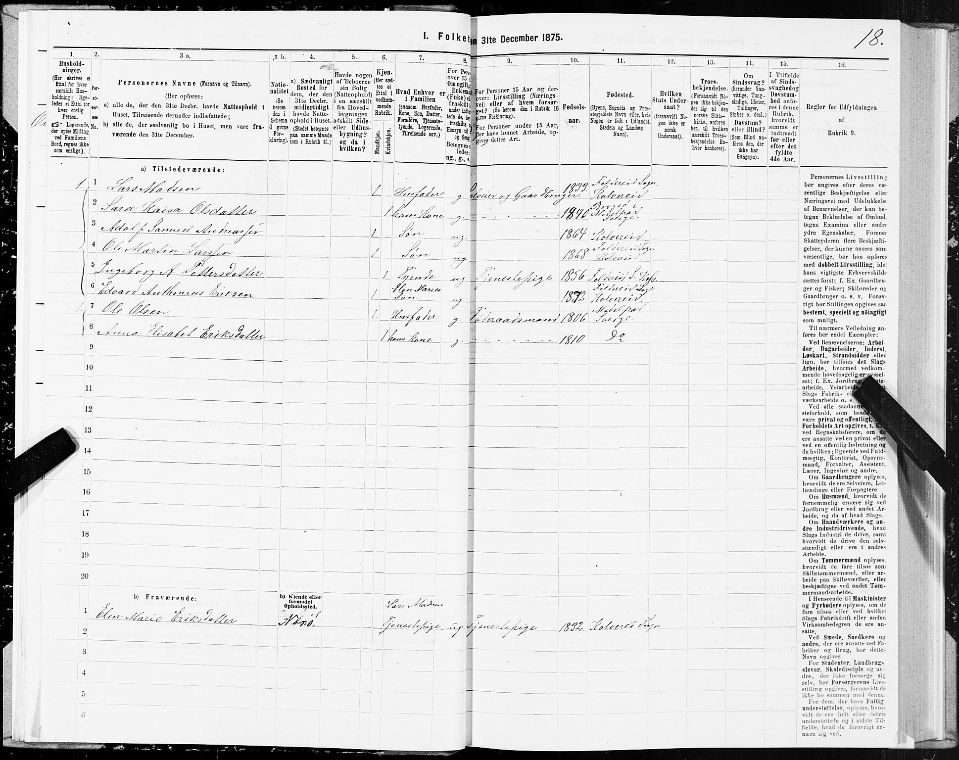 SAT, 1875 census for 1752P Kolvereid, 1875, p. 3018