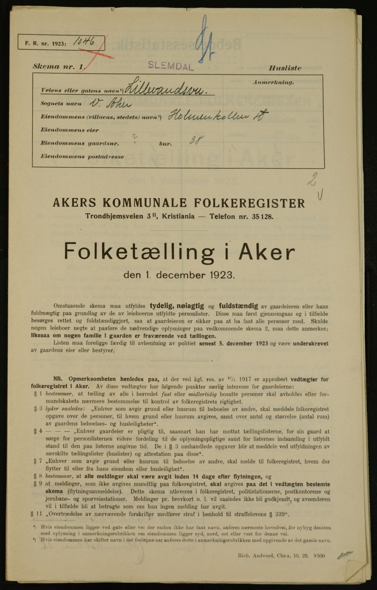 , Municipal Census 1923 for Aker, 1923, p. 14360