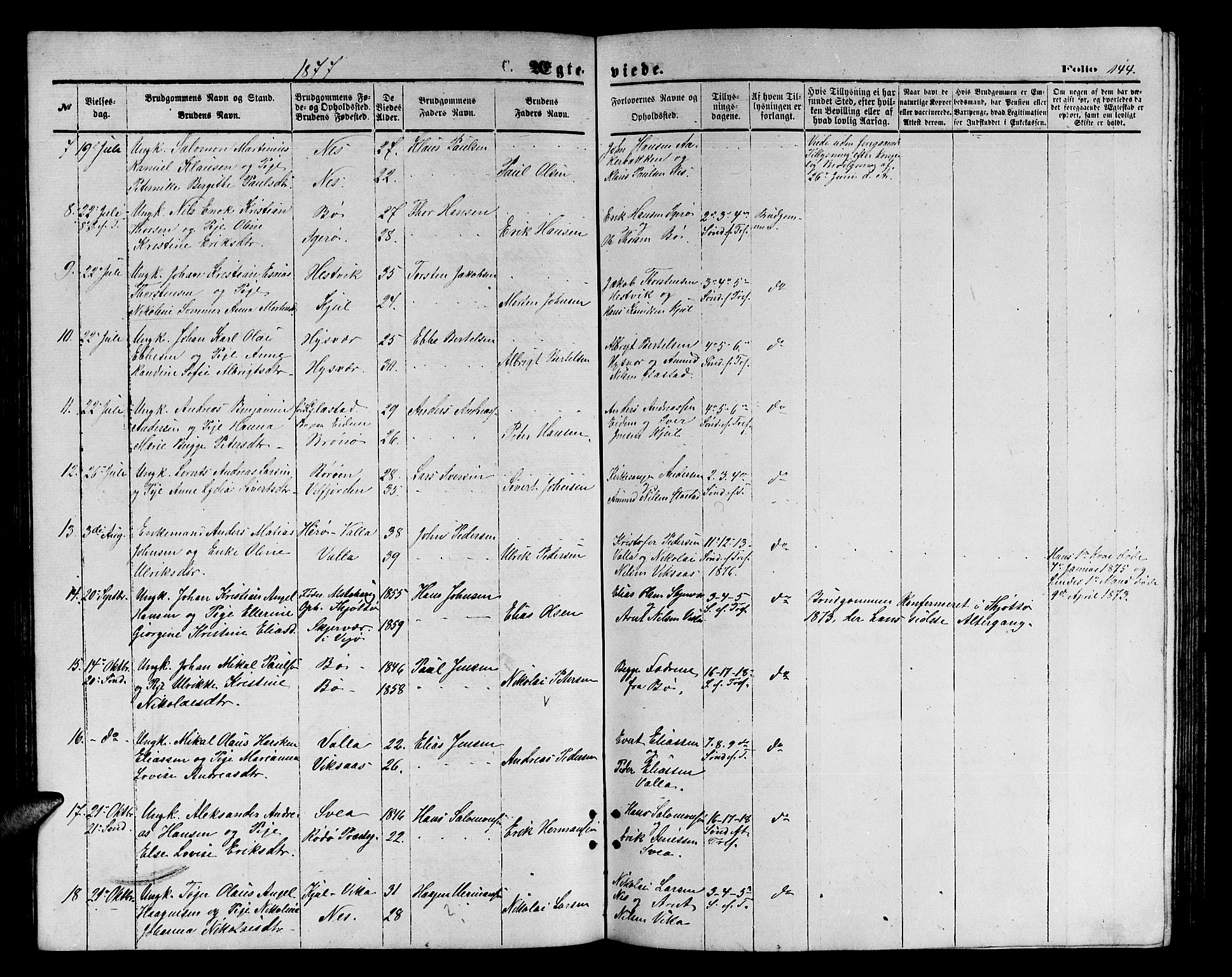 Ministerialprotokoller, klokkerbøker og fødselsregistre - Nordland, AV/SAT-A-1459/816/L0252: Parish register (copy) no. 816C02, 1871-1885, p. 144