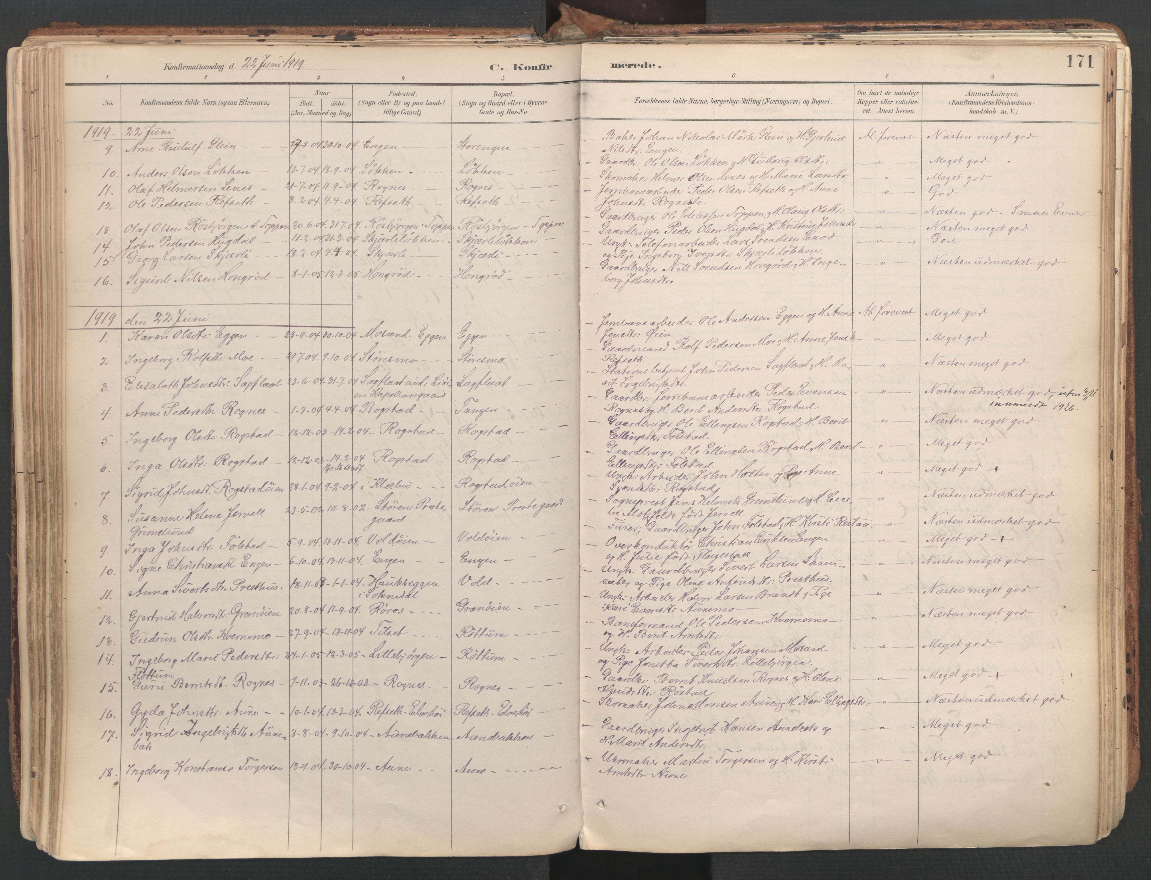 Ministerialprotokoller, klokkerbøker og fødselsregistre - Sør-Trøndelag, SAT/A-1456/687/L1004: Parish register (official) no. 687A10, 1891-1923, p. 171