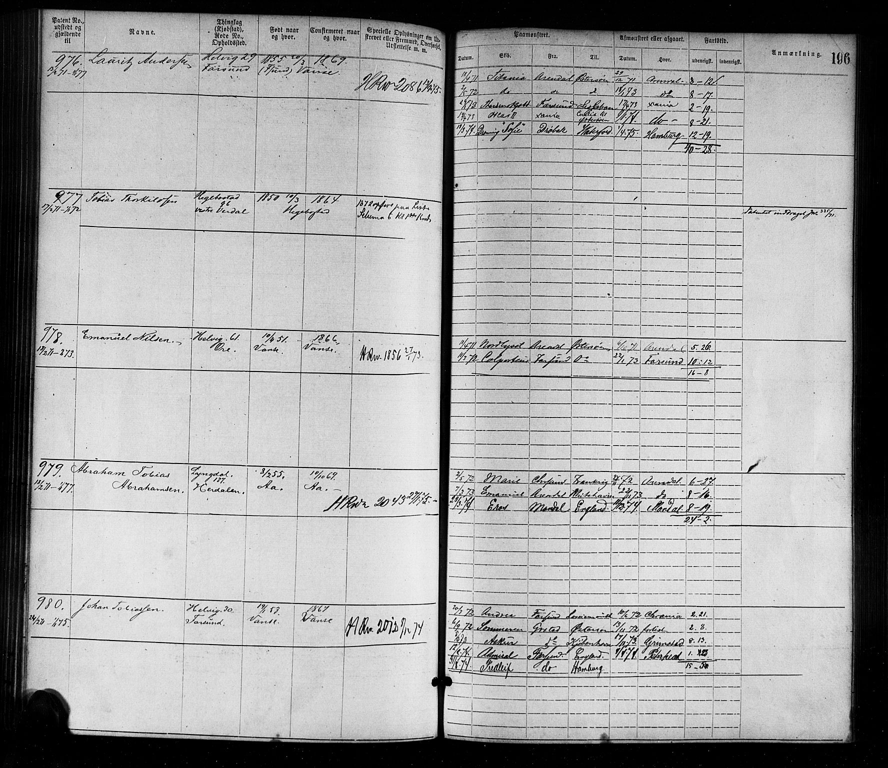 Farsund mønstringskrets, AV/SAK-2031-0017/F/Fa/L0001: Annotasjonsrulle nr 1-1920 med register, M-1, 1869-1877, p. 225