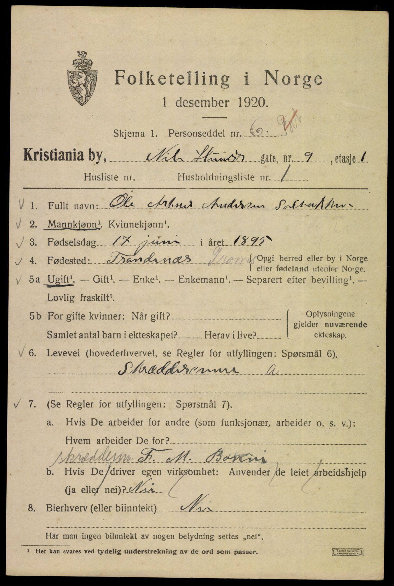 SAO, 1920 census for Kristiania, 1920, p. 413277