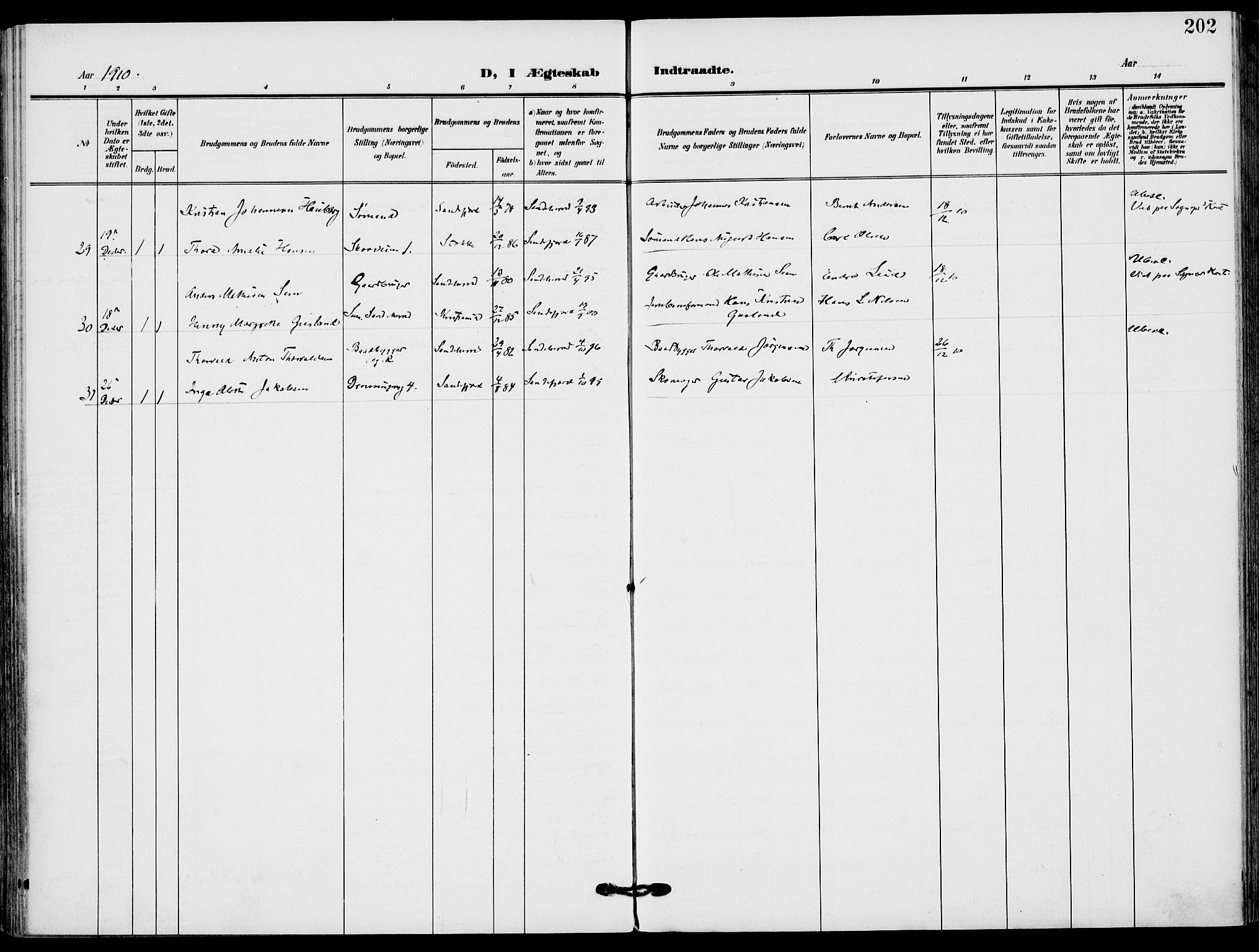 Sandefjord kirkebøker, AV/SAKO-A-315/F/Fa/L0005: Parish register (official) no. 5, 1906-1915, p. 202